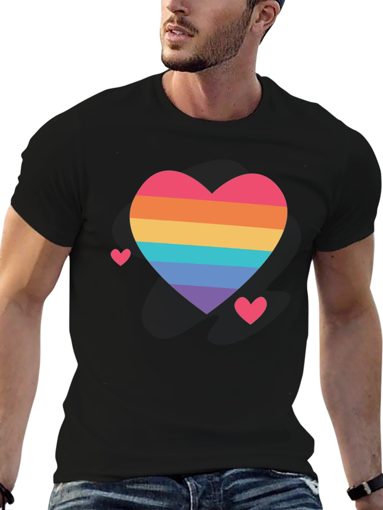Black Rainbow Heart Pride T-Shirt - Soft Cotton Comfort view 6