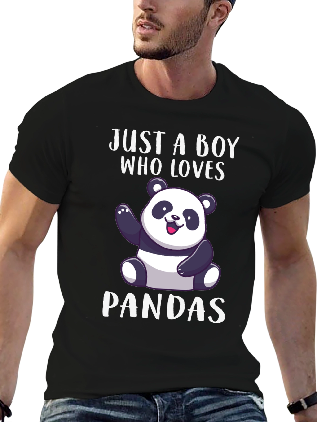 Black Just a Boy Who Loves Pandas T-Shirt view 6