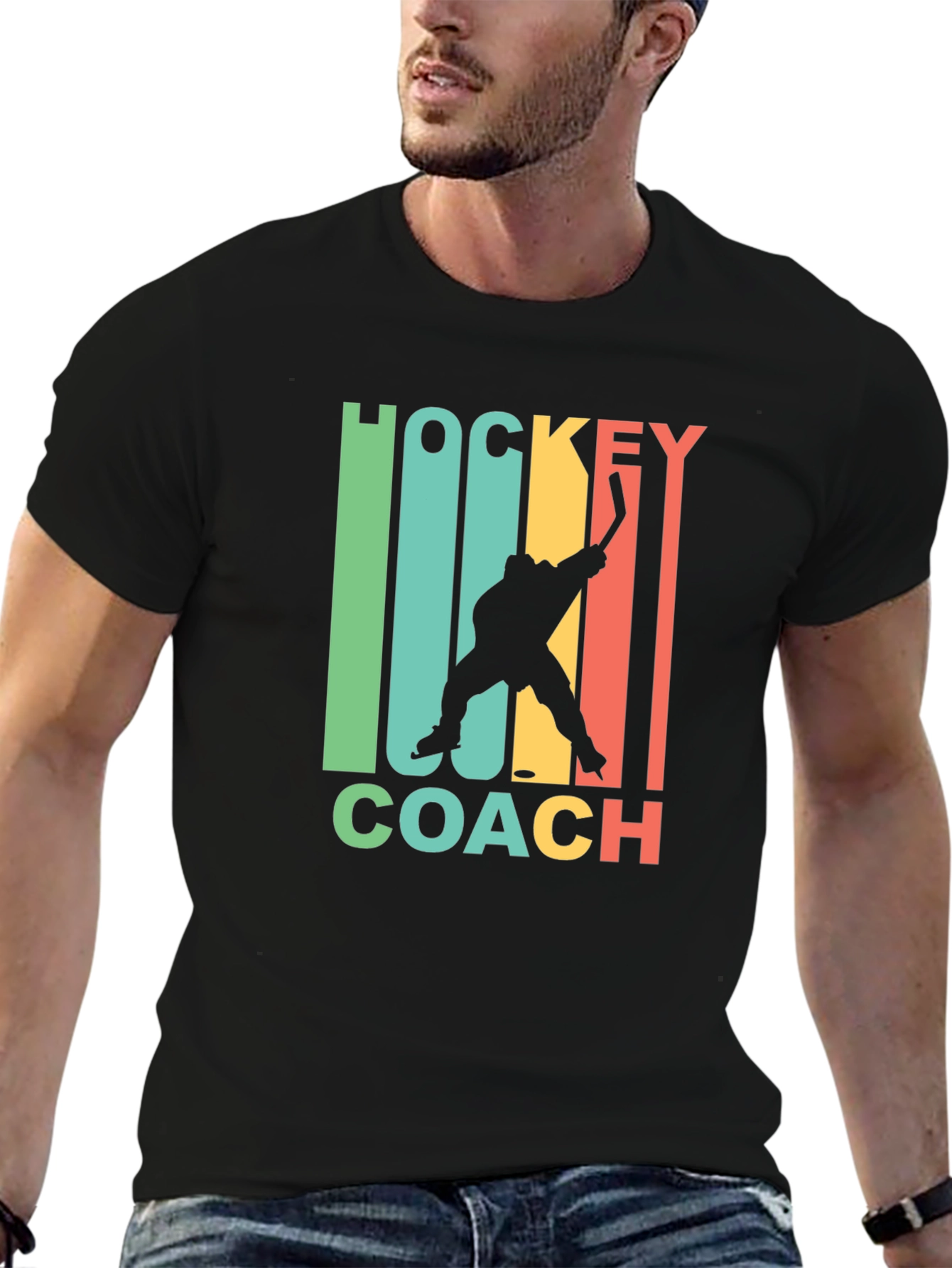 Black Hockey Coach Graphic Tee - Retro Style view 6
