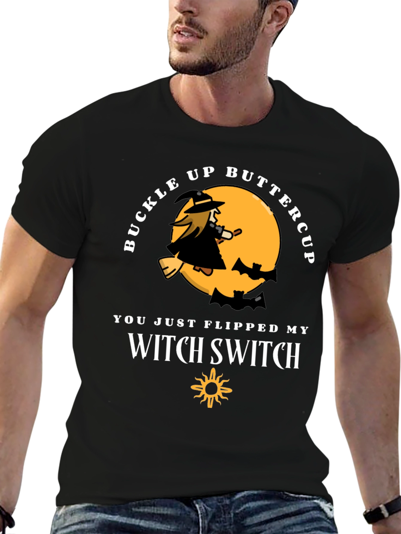 Black Buckle Up Buttercup Witch T-Shirt view 6