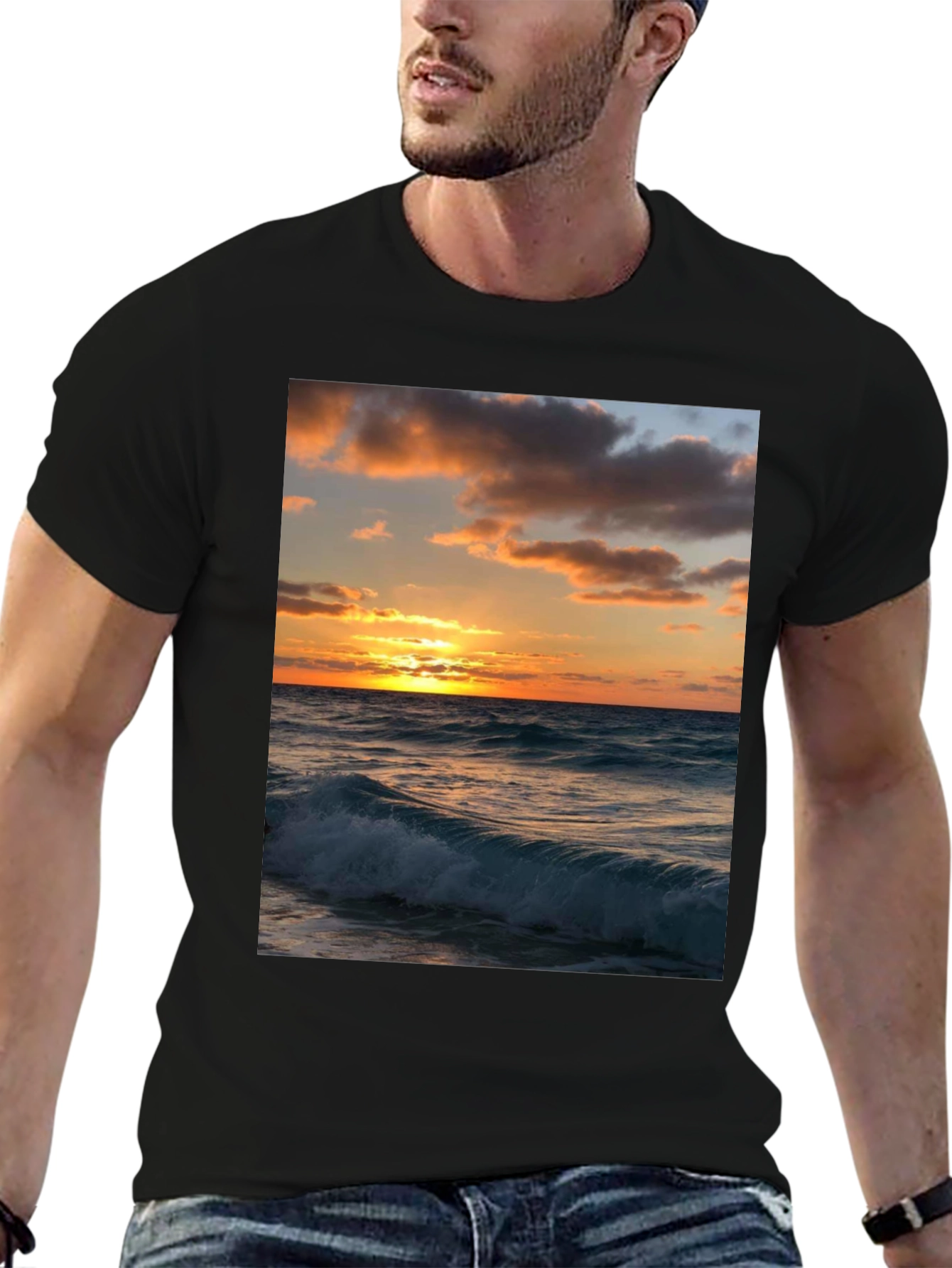 Black Sunset Wave Graphic Tee - Black view 6