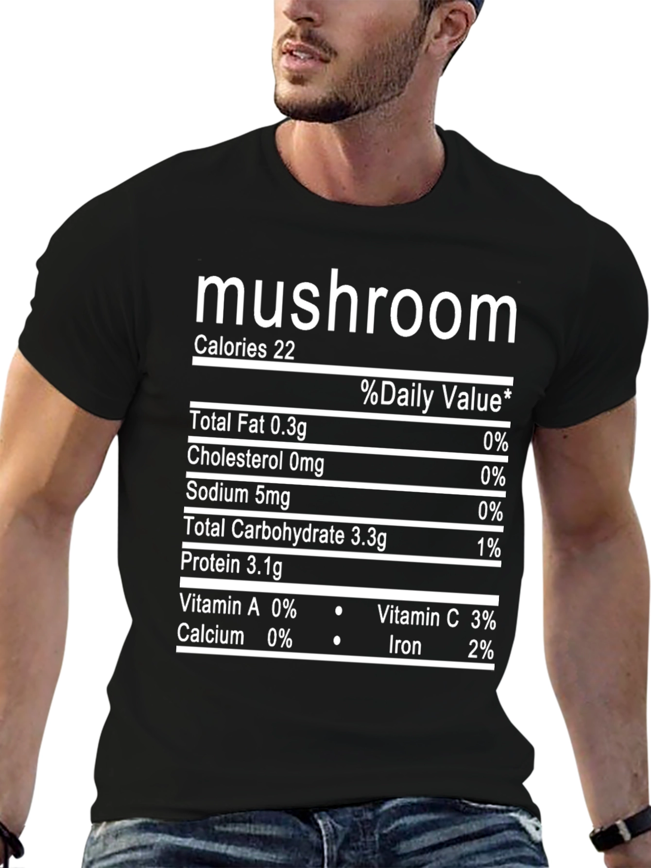 Black Mushroom Nutrition Facts Graphic Tee view 6