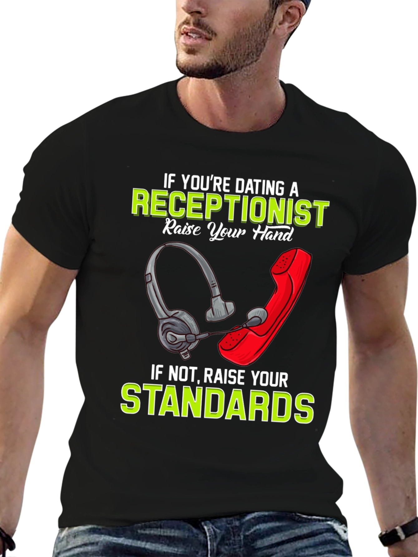 Black Receptionist Humor T-Shirt: Dating Standards Graphic Tee view 6