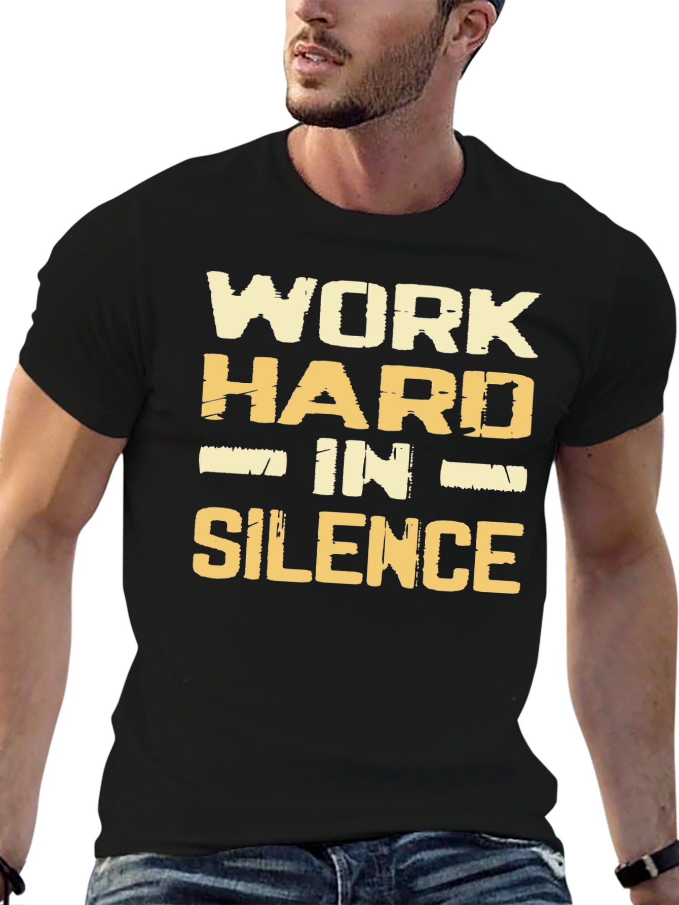 Black Work Hard In Silence Graphic T-Shirt view 6