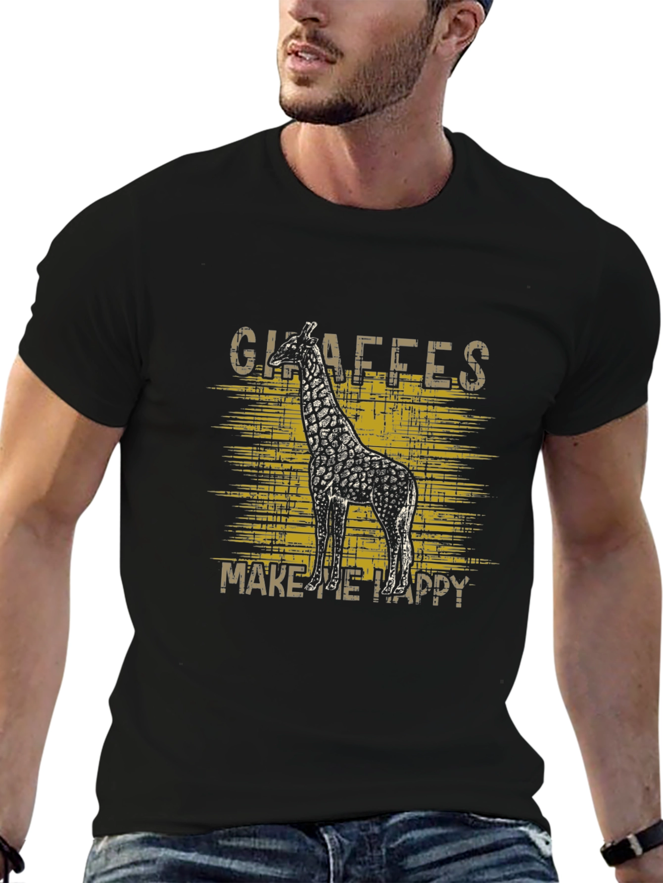 Black Giraffe Graphic Tee - Makes Me Happy - Black T-Shirt view 6