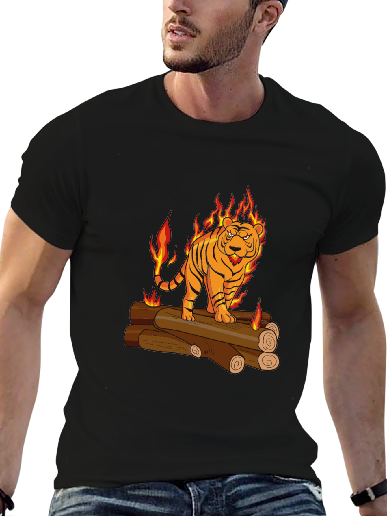 Black Fiery Tiger Graphic Tee - Black view 6