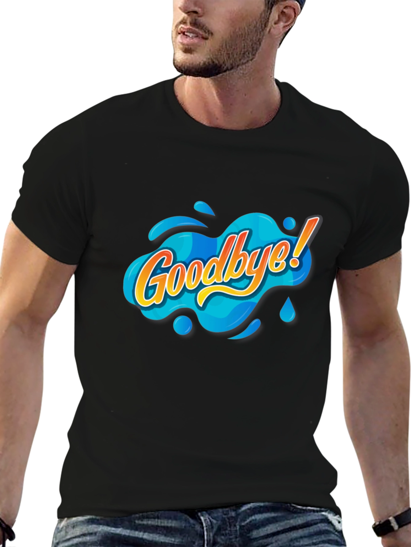 Black Goodbye! Graphic Print Black T-Shirt view 6