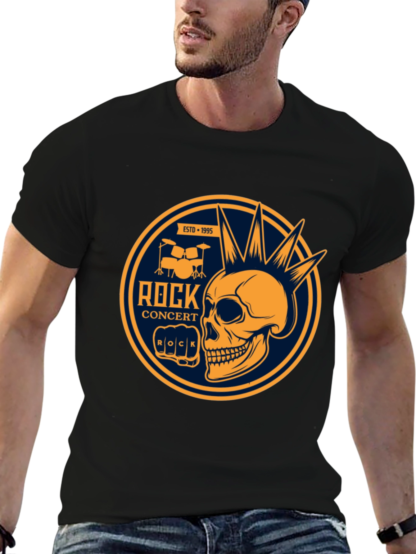 Black Rock Concert Skull Graphic Tee - Black view 6
