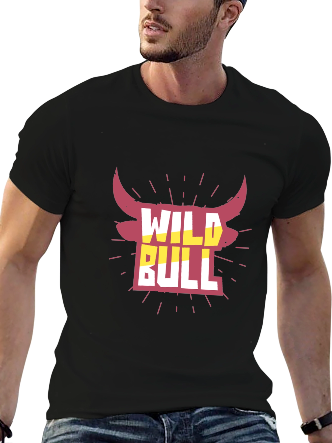 Black Wild Bull Graphic Tee - Black Crew Neck T-Shirt view 6