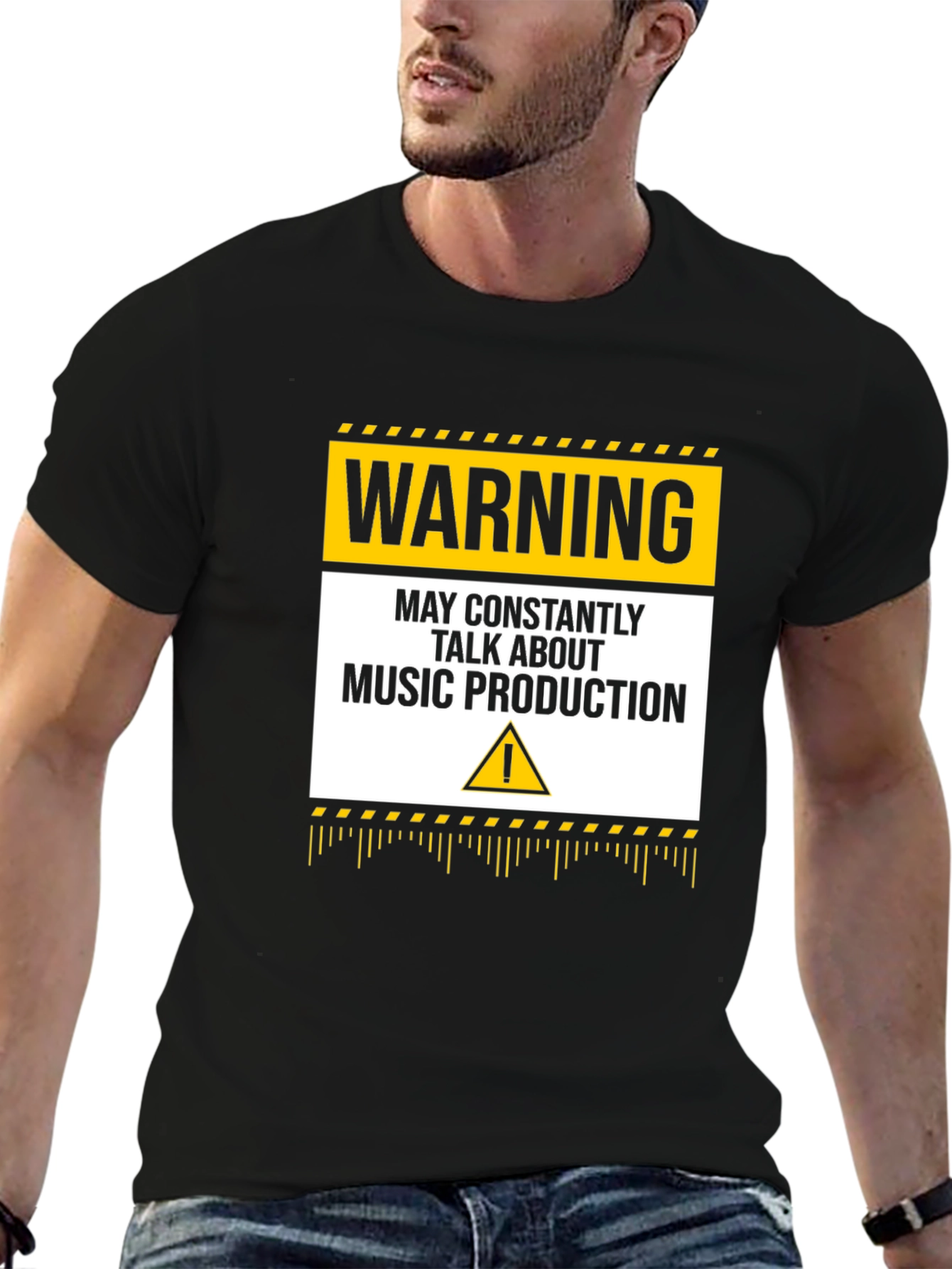 Black Warning Music Production T-Shirt view 6