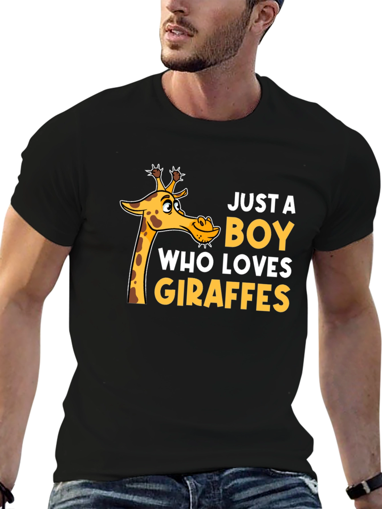 Black Just a Boy Who Loves Giraffes T-Shirt - Black view 6