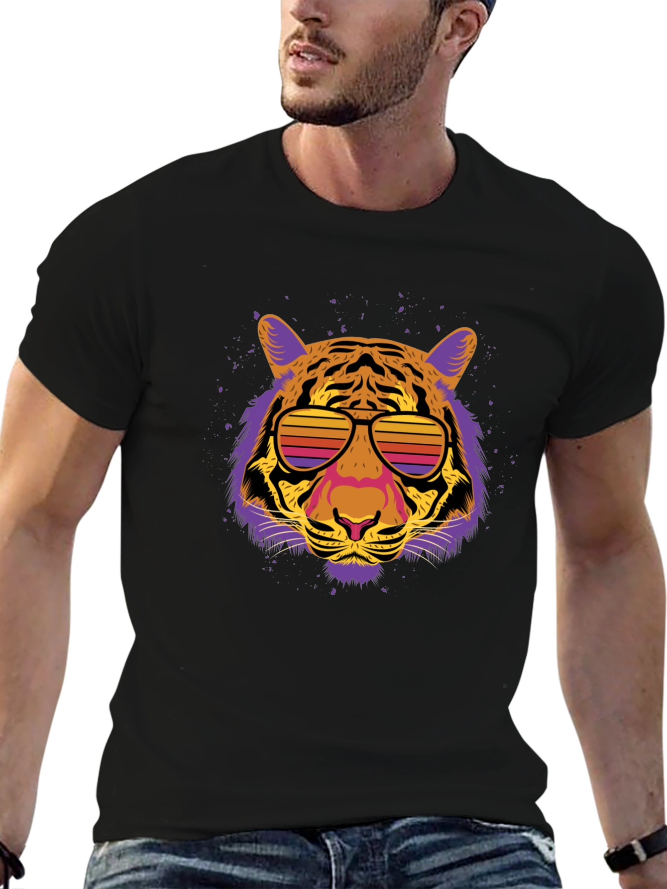 Black Retro Tiger Graphic Tee view 6