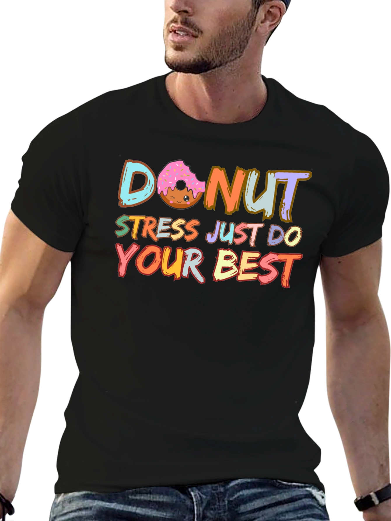 Black Donut Stress Just Do Your Best T-Shirt view 6