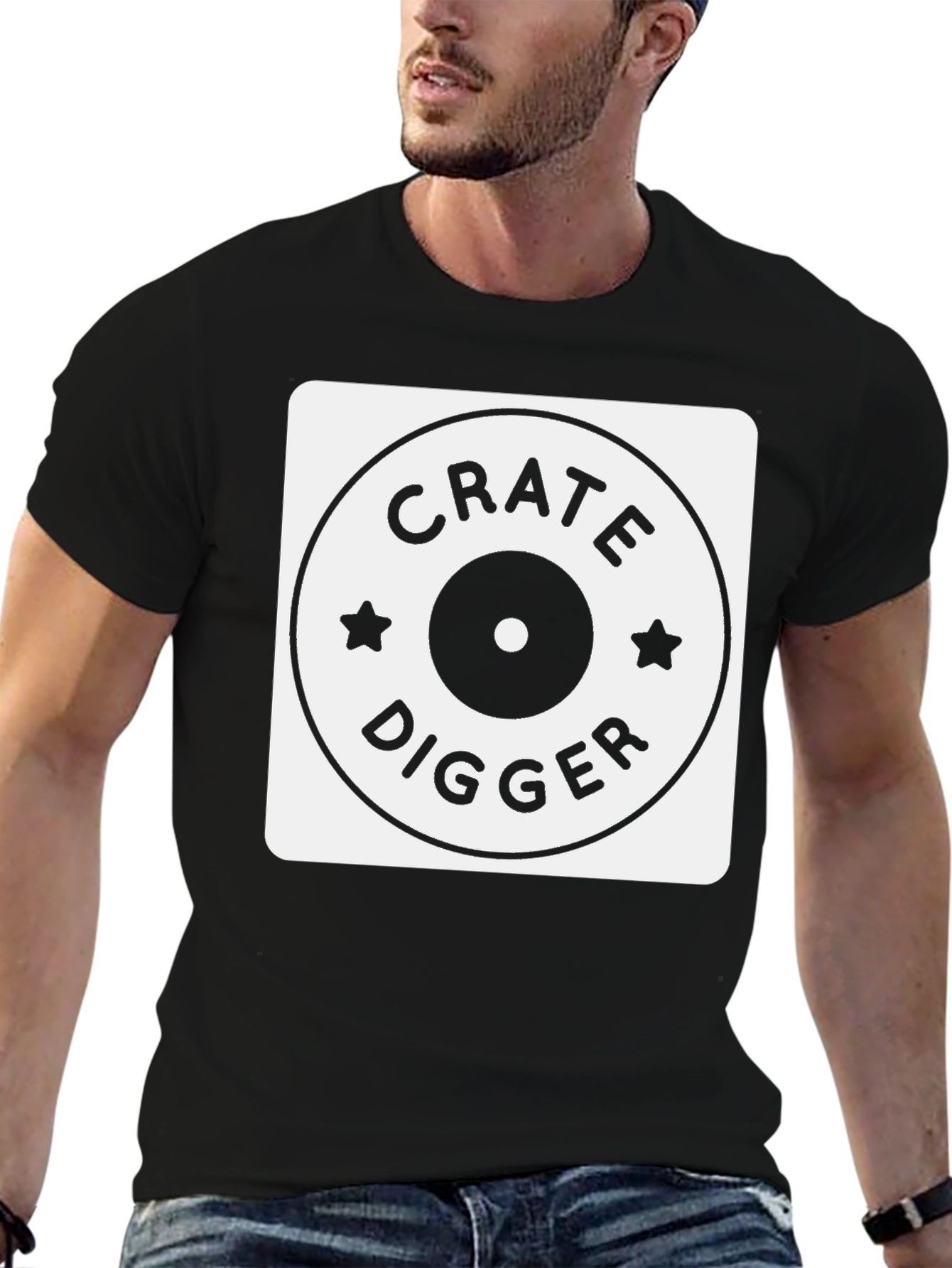 Black Crate Digger T-Shirt - DJ Record Collector Apparel view 6