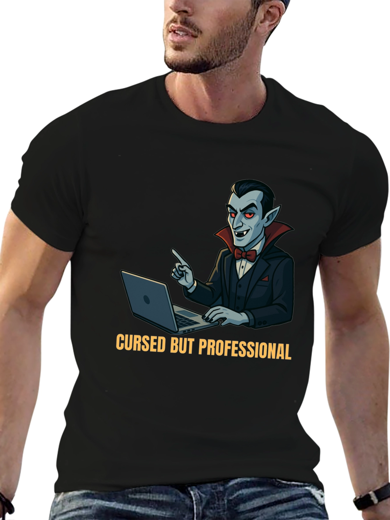 Black Cursed But Professional Vampire T-Shirt view 6