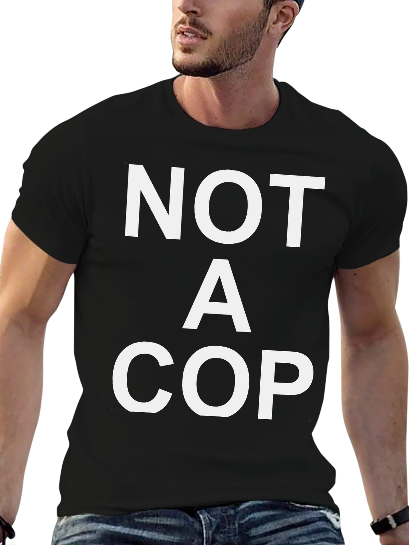 Black NOT A COP Graphic T-Shirt - Black Cotton Tee view 6