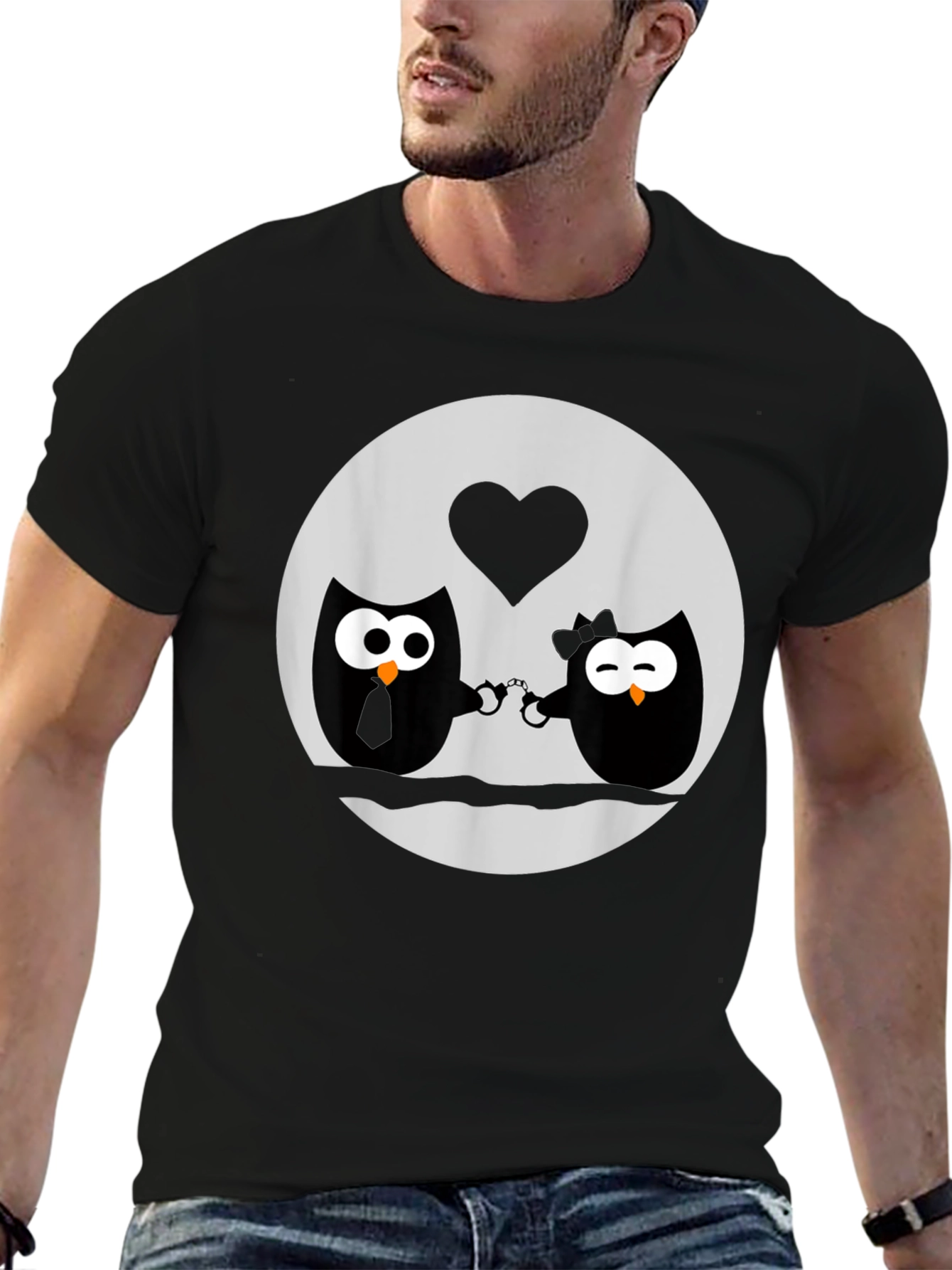 Black Owl Love T-Shirt - Handcuffed Owls - Black view 6