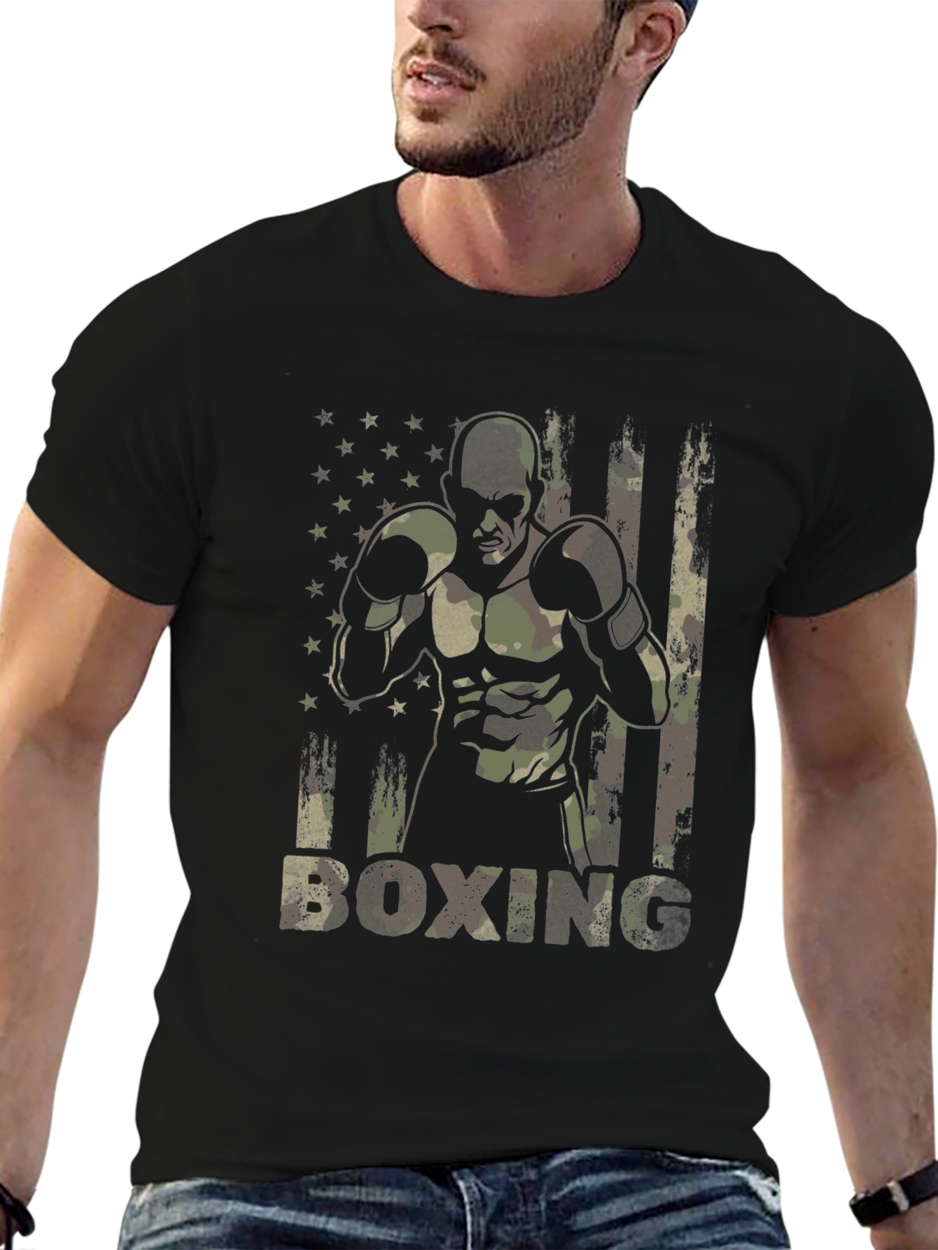 Black Military Boxing Camo T-Shirt view 6