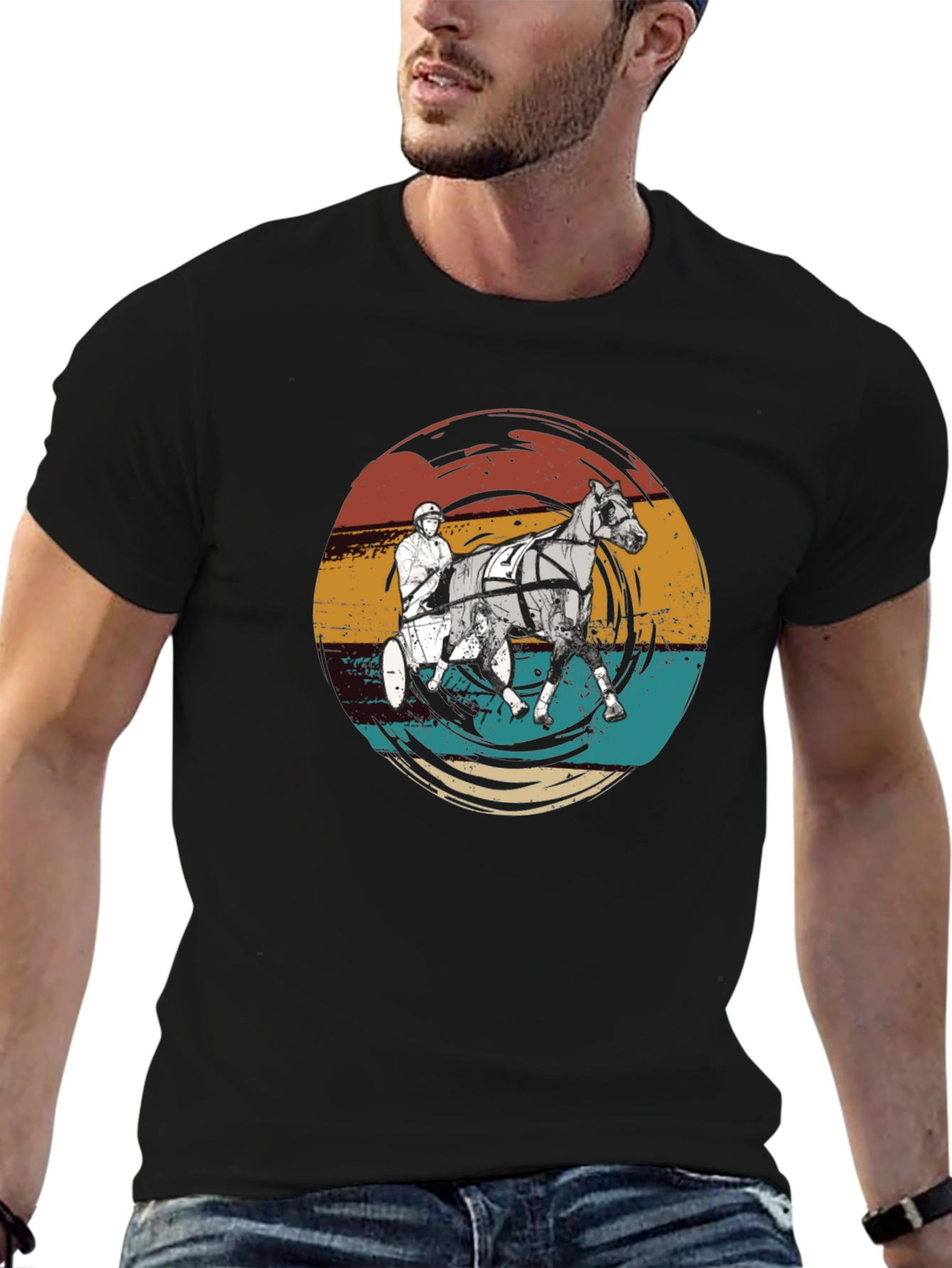 Black Retro Horse Racing Graphic T-Shirt view 6