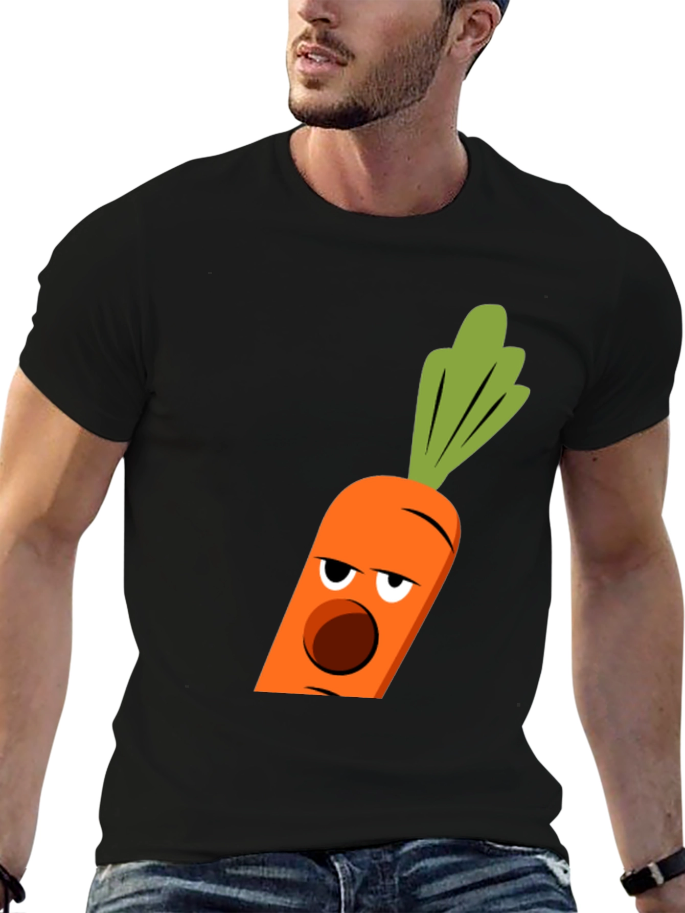 Black Funny Carrot Face Graphic Tee - Black Cotton Blend T-Shirt view 6