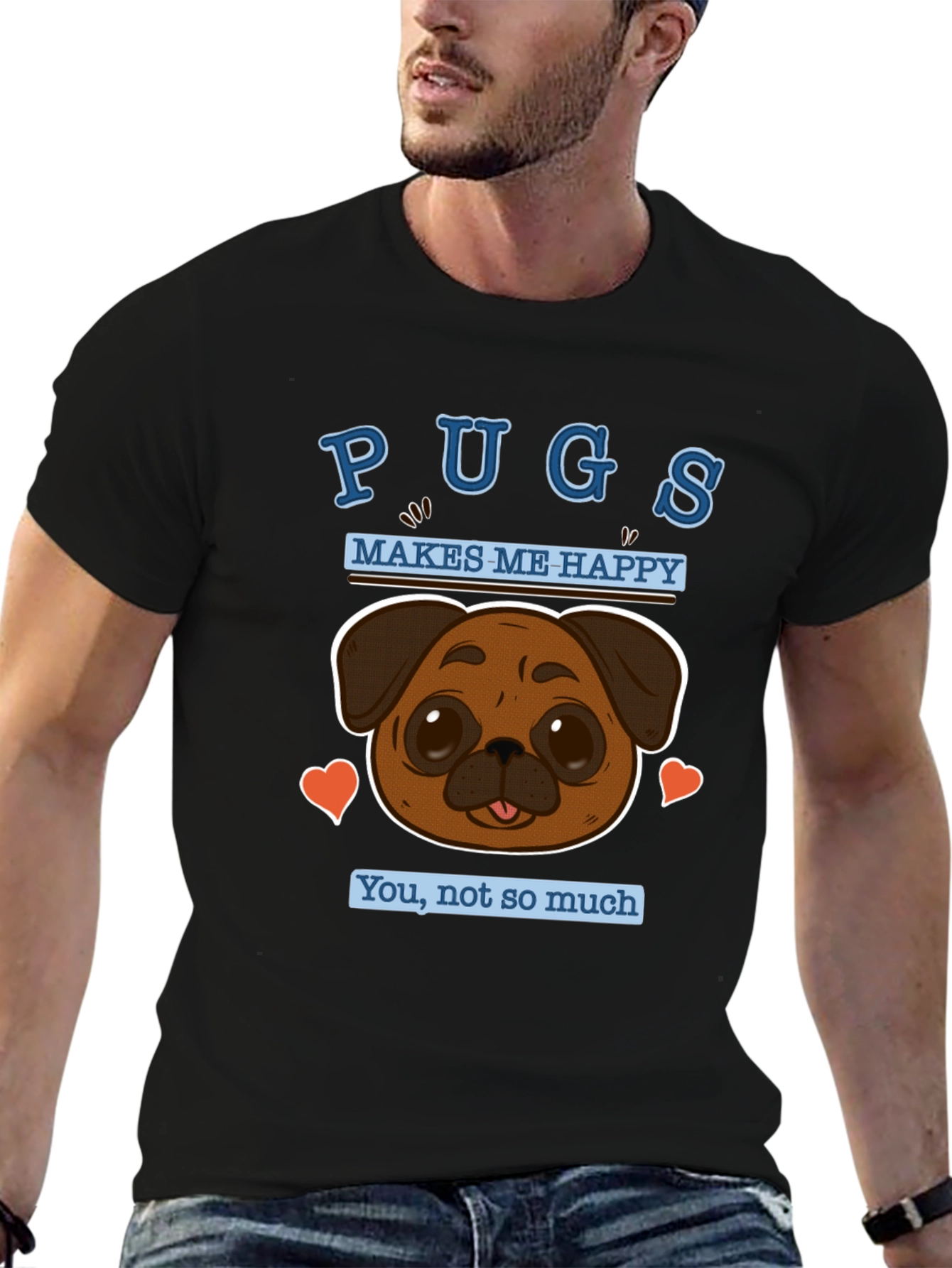 Black Pugs Make Me Happy Graphic Tee - Soft Cotton Casual Wear view 6