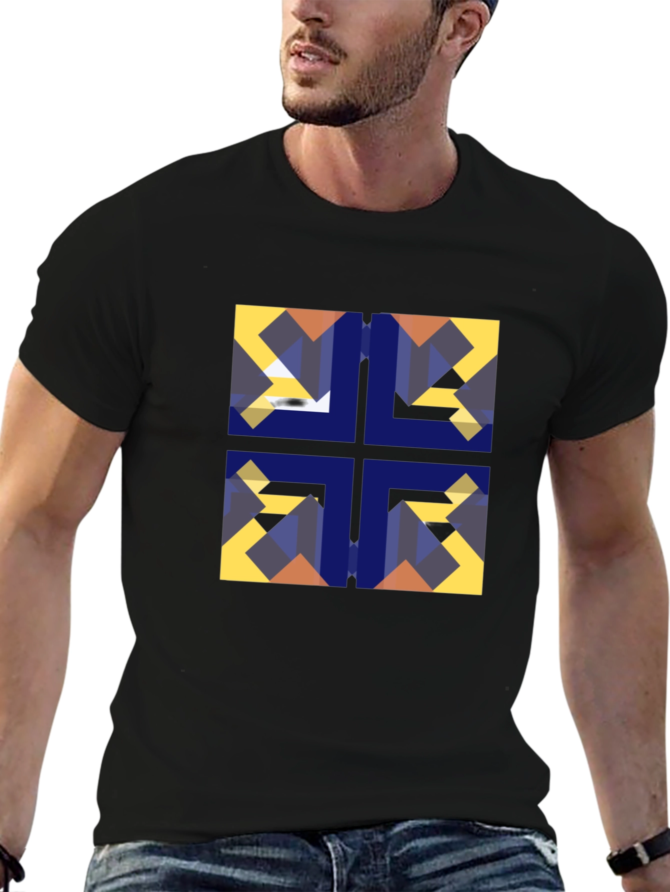 Black Geometric Mosaic Black Tee view 6