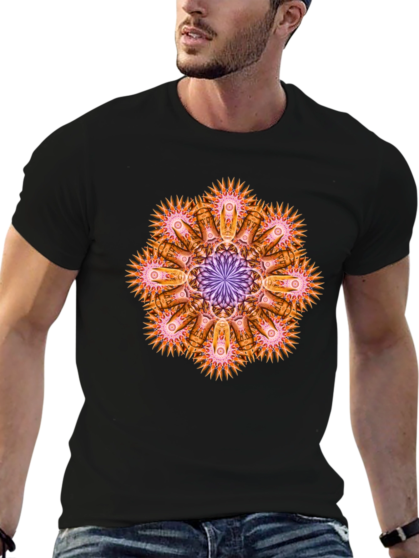 Black Abstract Mandala Graphic Tee - Black Cotton view 6