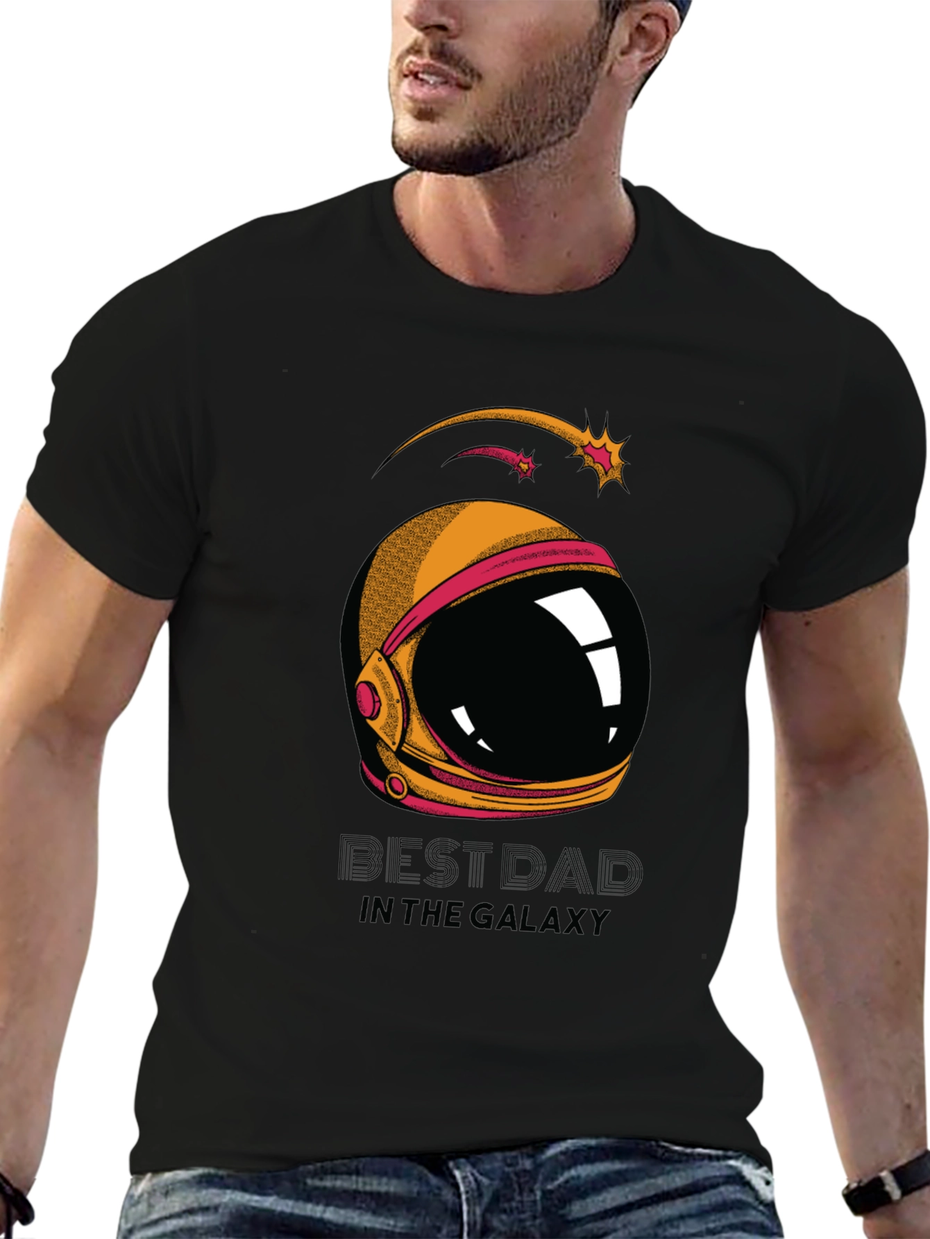 Black Best Dad Galaxy T-Shirt - Space Helmet Graphic Tee view 6