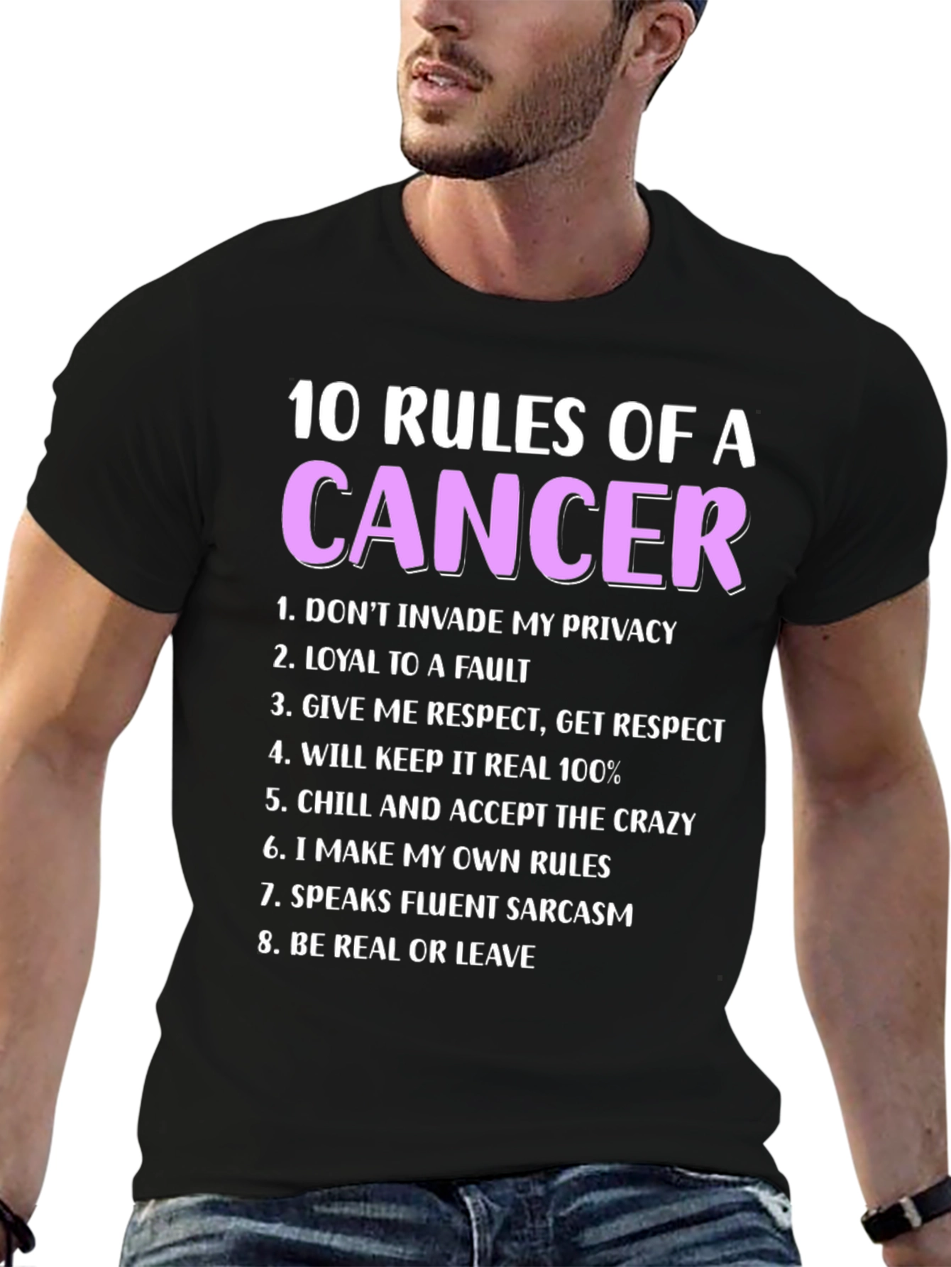 Black Cancer Zodiac T-Shirt - 10 Rules view 6