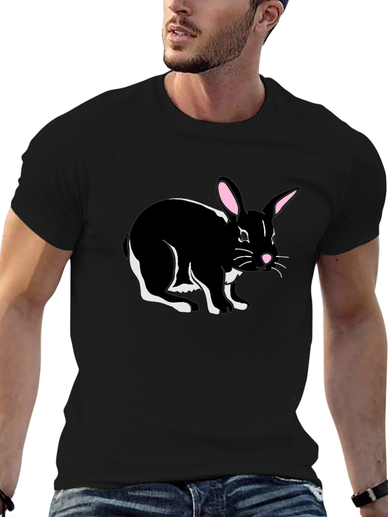 Black Black Rabbit Graphic Tee - Men's Stylish Crew Neck T-Shirt view 6
