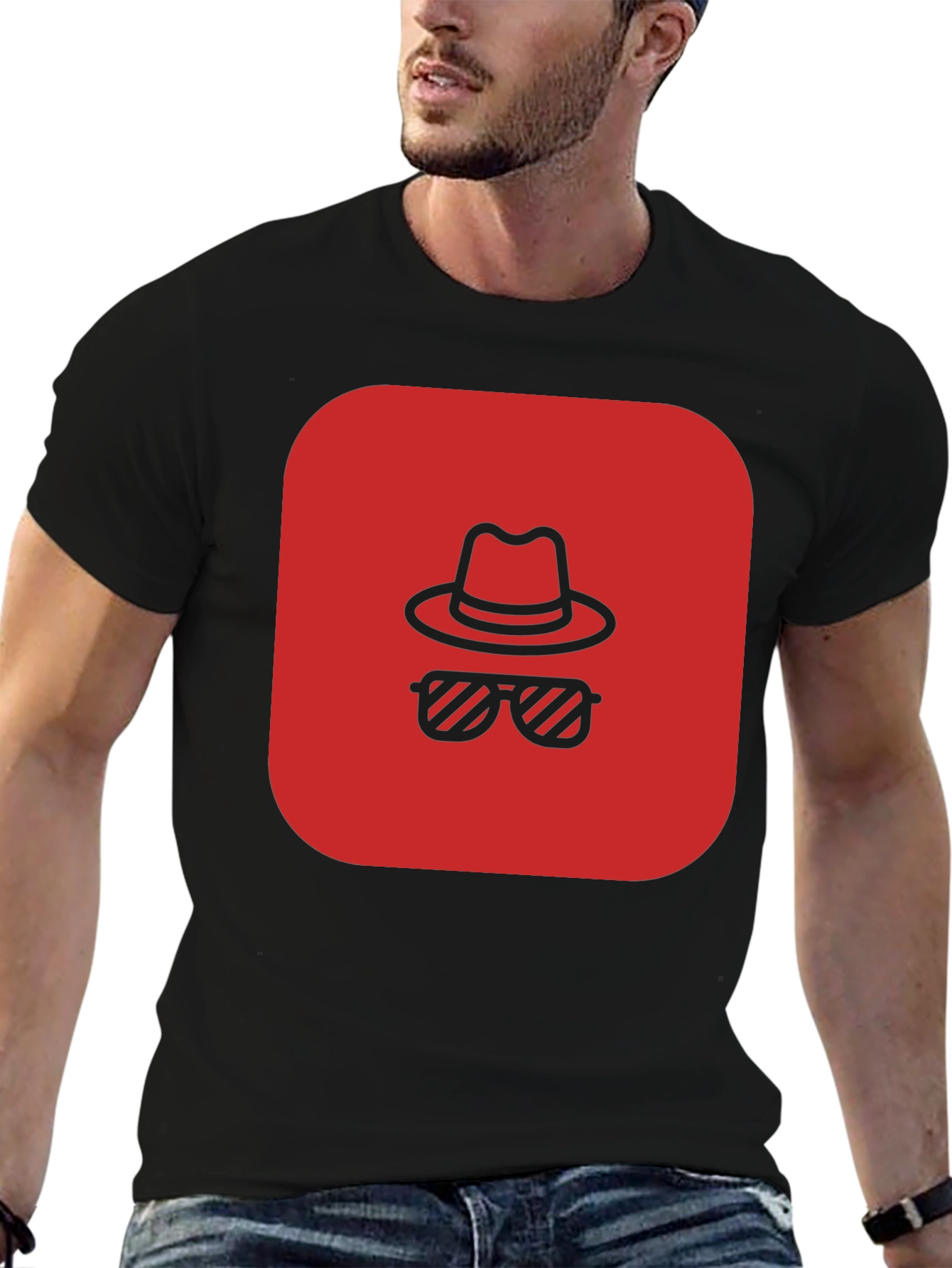 Black Red Spy Icon Black T-Shirt view 6