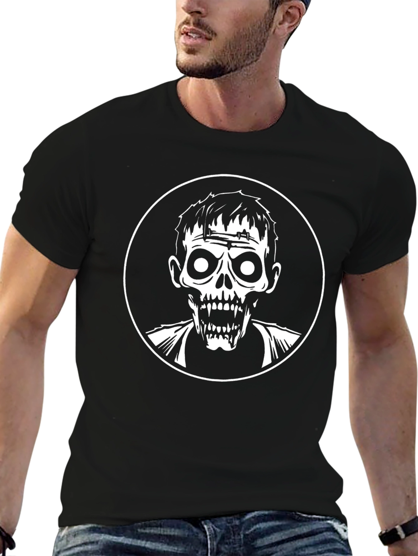 Black Zombie Graphic Tee - Horror Novelty T-Shirt view 6