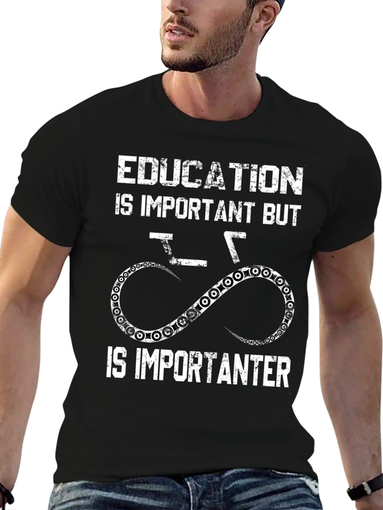 Black Funny Cycling T-Shirt: Education is Importanter view 6