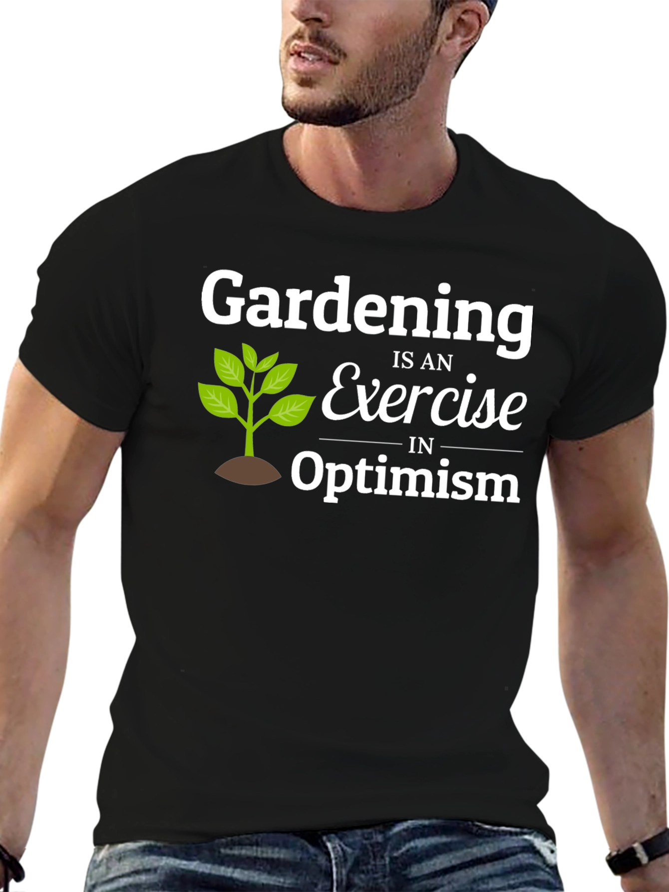 Black Gardening Optimism T-Shirt - Black Cotton Tee view 6