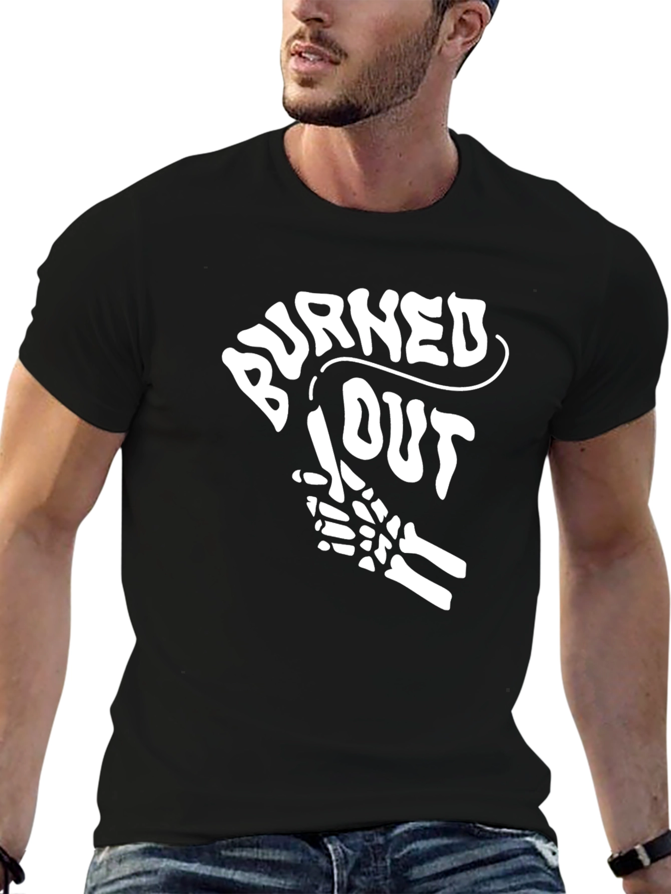 Black Burned Out Skeleton Hand Graphic Tee - Black view 6