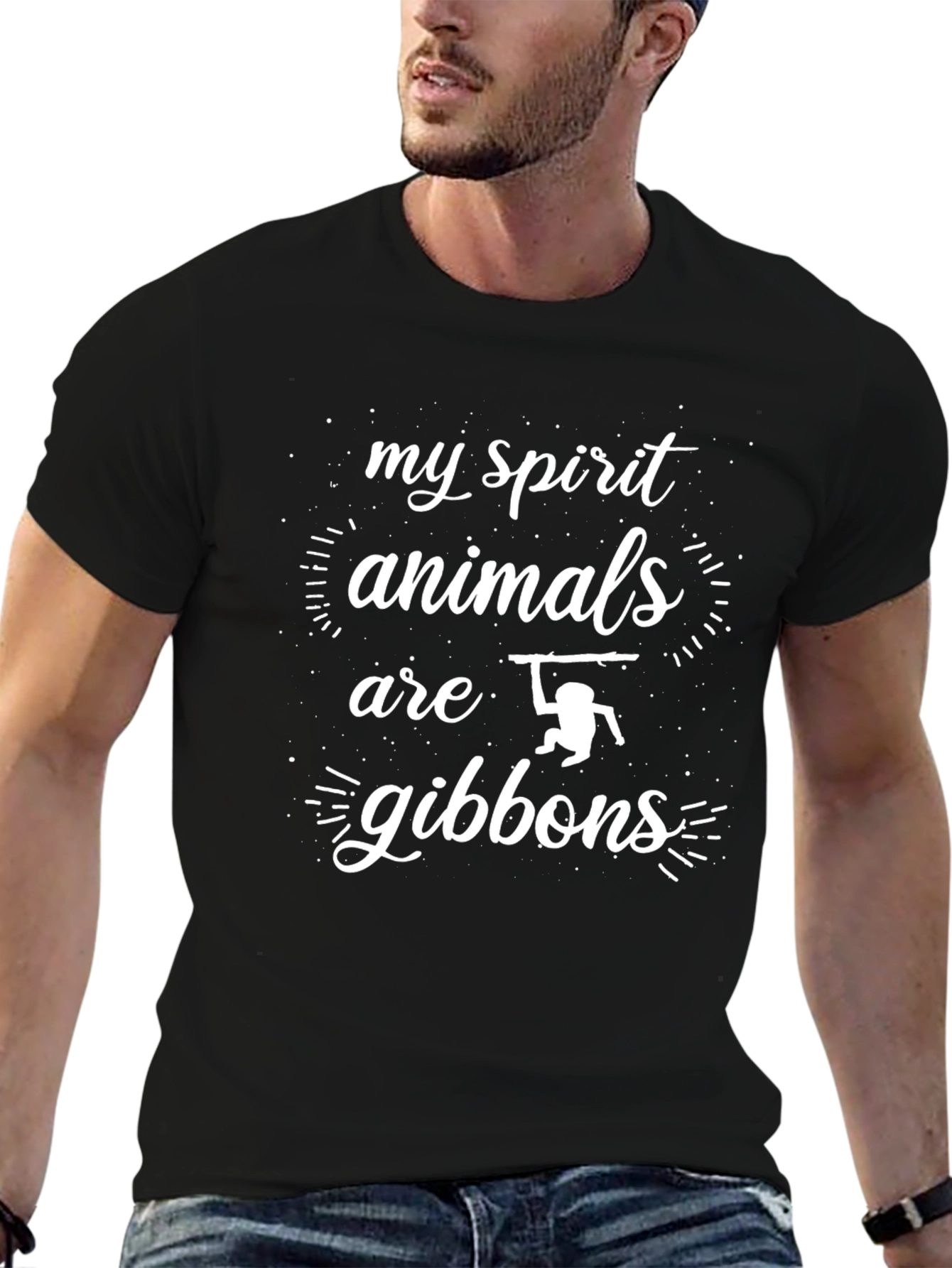 Black Gibbon Spirit Animal Graphic Tee - Fun T-Shirt view 6