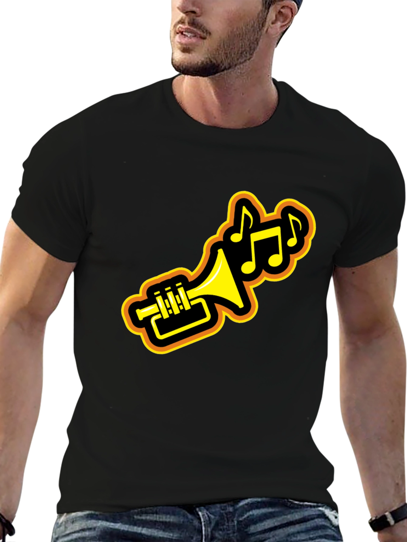 Black Trumpet Music Notes Black Graphic Tee view 6
