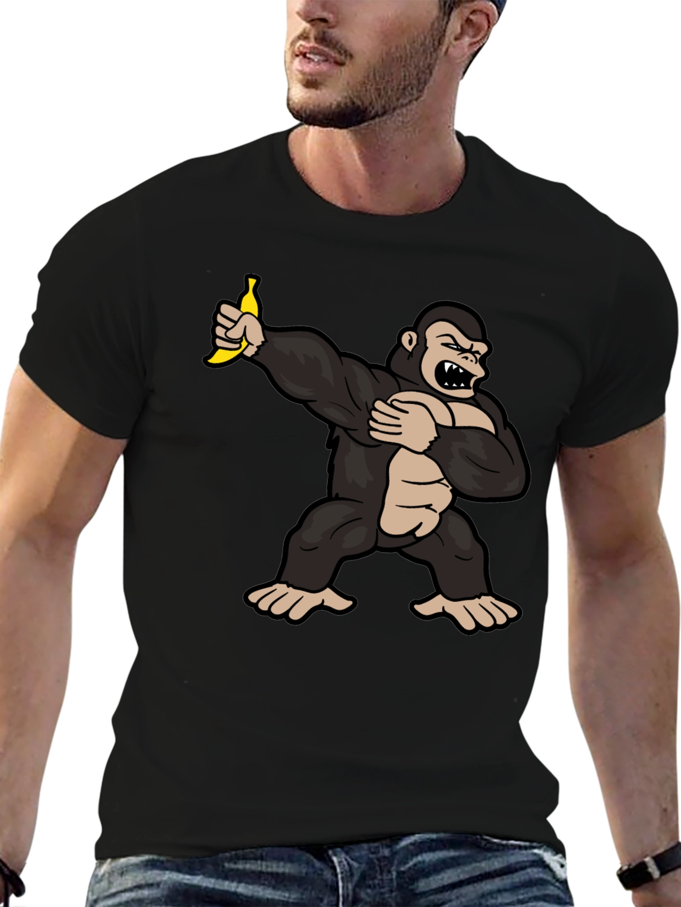Black Funny Gorilla Dab Banana Graphic T-Shirt view 6
