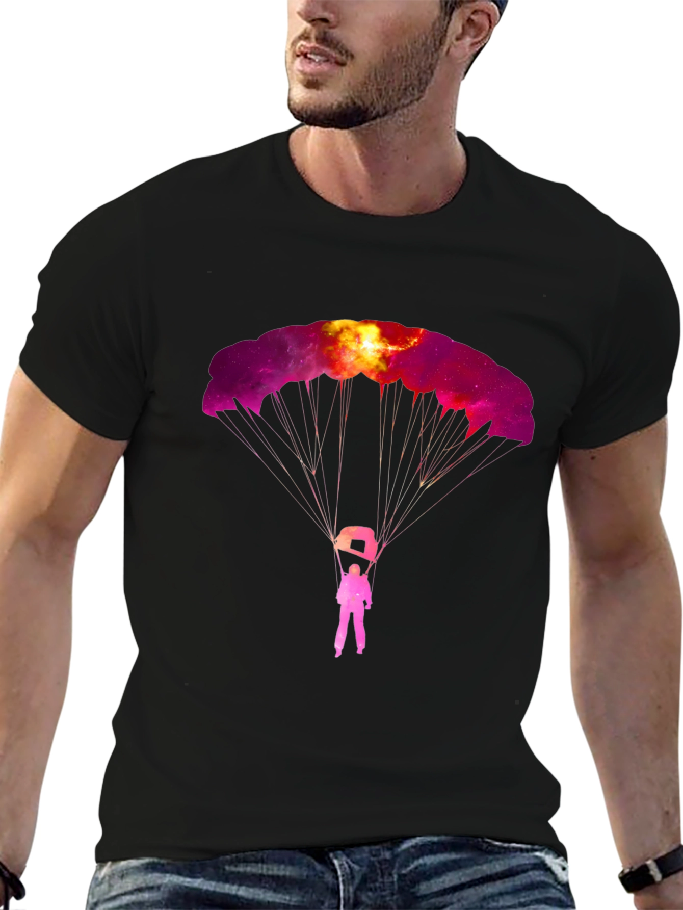 Black Skydiving Galaxy Graphic Tee - Black view 6