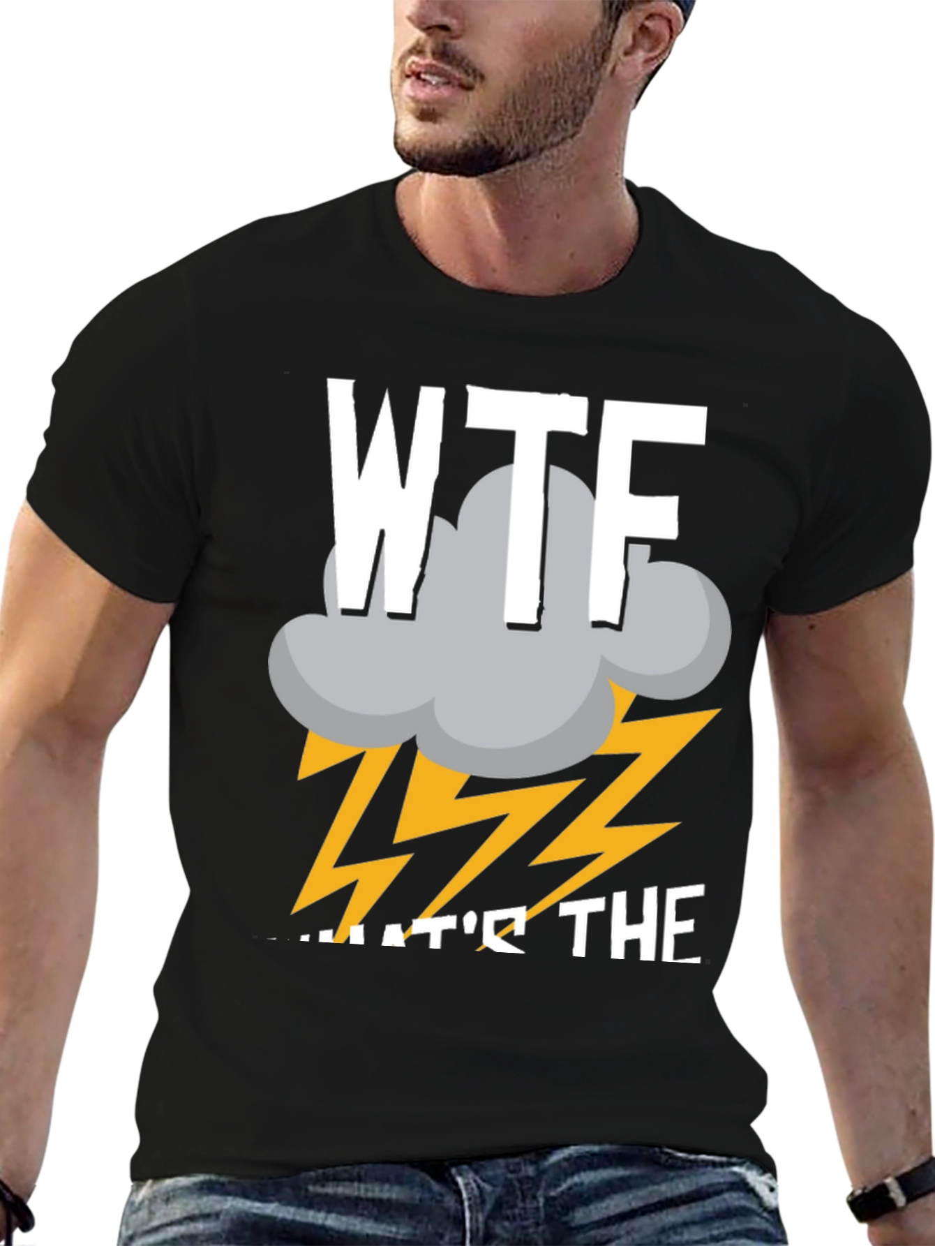 Black WTF Storm Funny Men's T-Shirt view 6