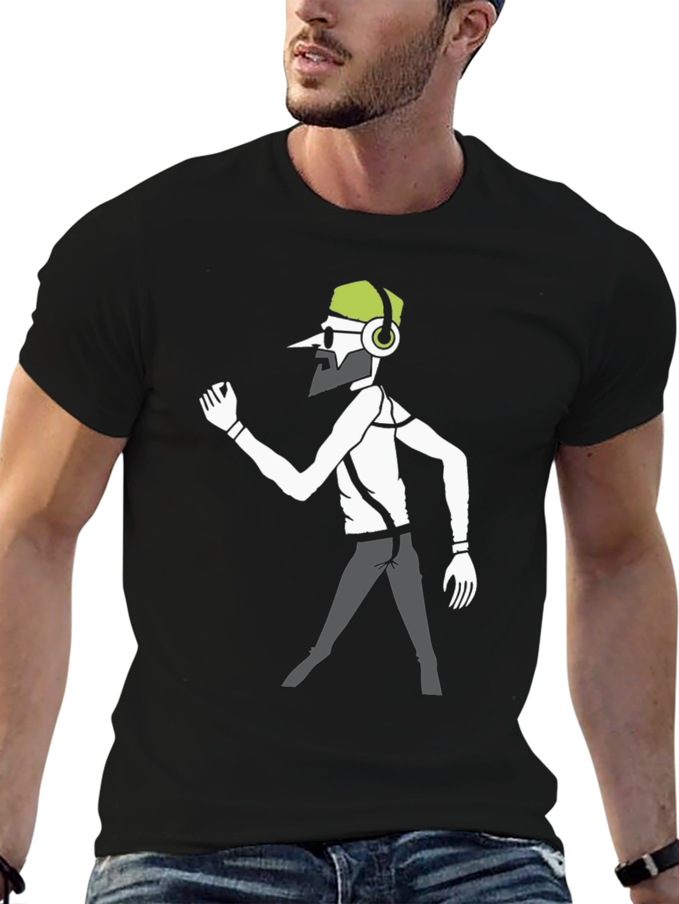 Black Funky DJ Graphic Tee - Black Cotton Casual Wear view 6