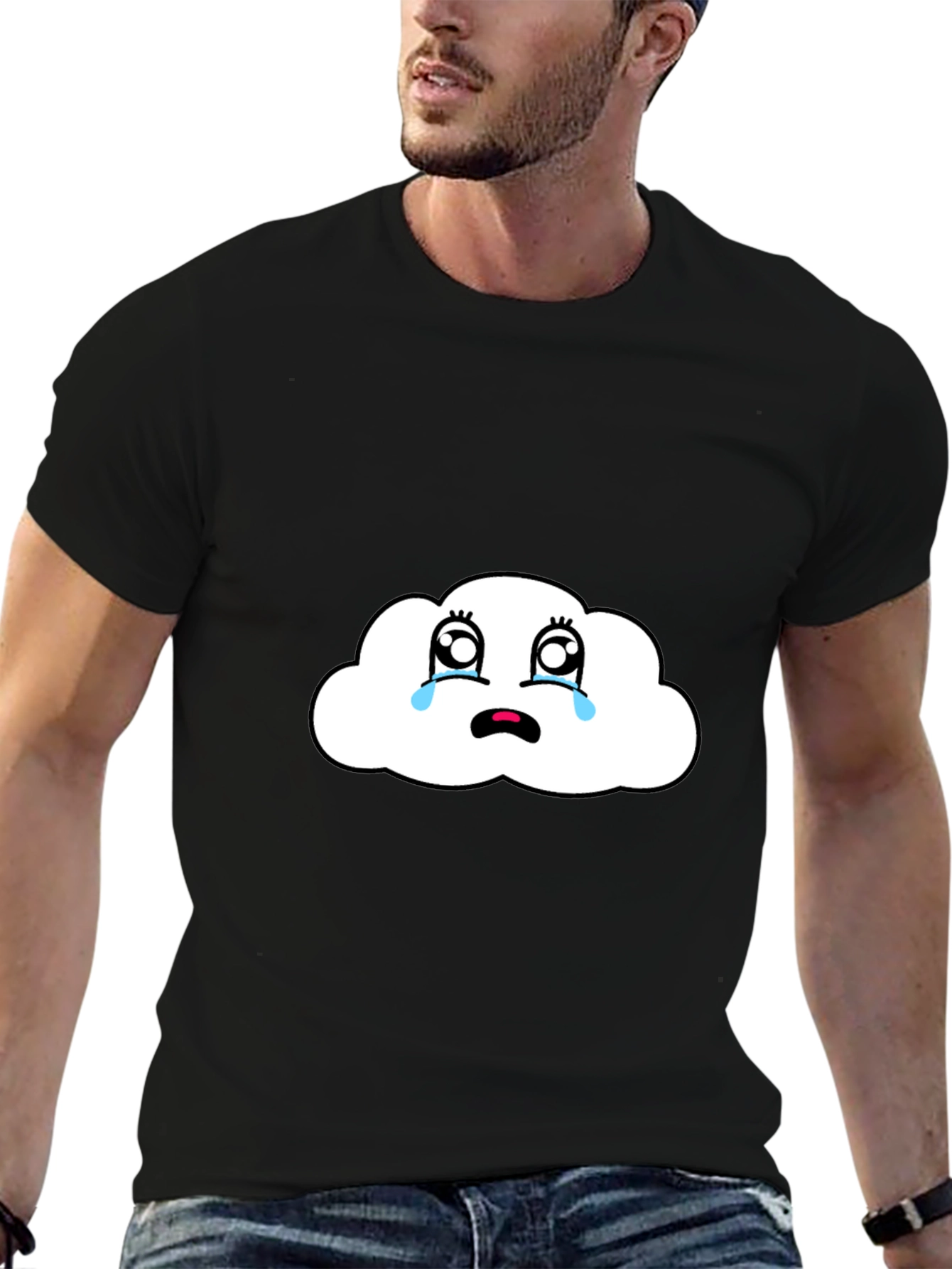 Black Sad Cloud Graphic Tee - Black Comfort Fit T-Shirt view 6