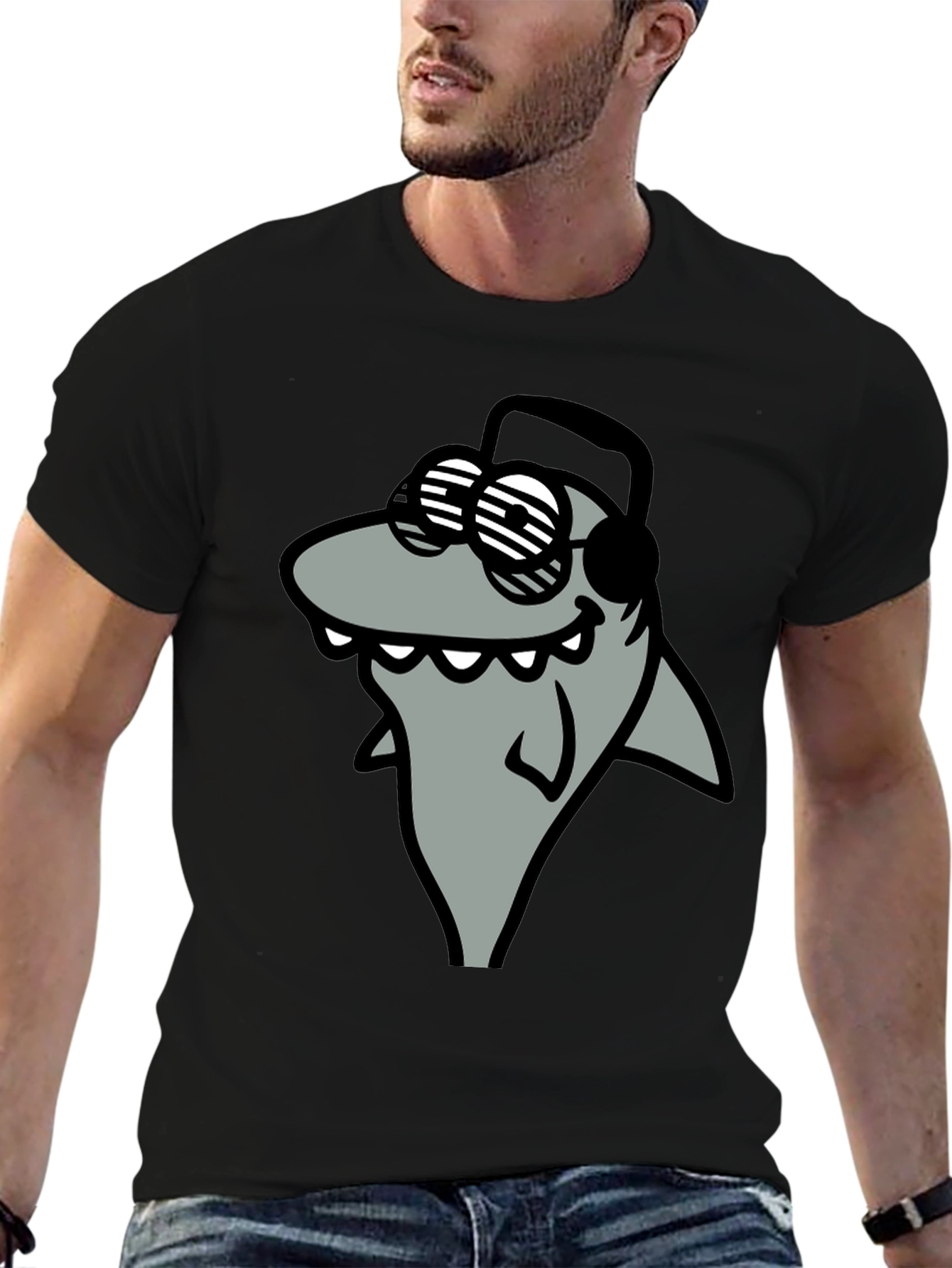 Black Shark with Shades Graphic T-Shirt - Cool and Fun view 6