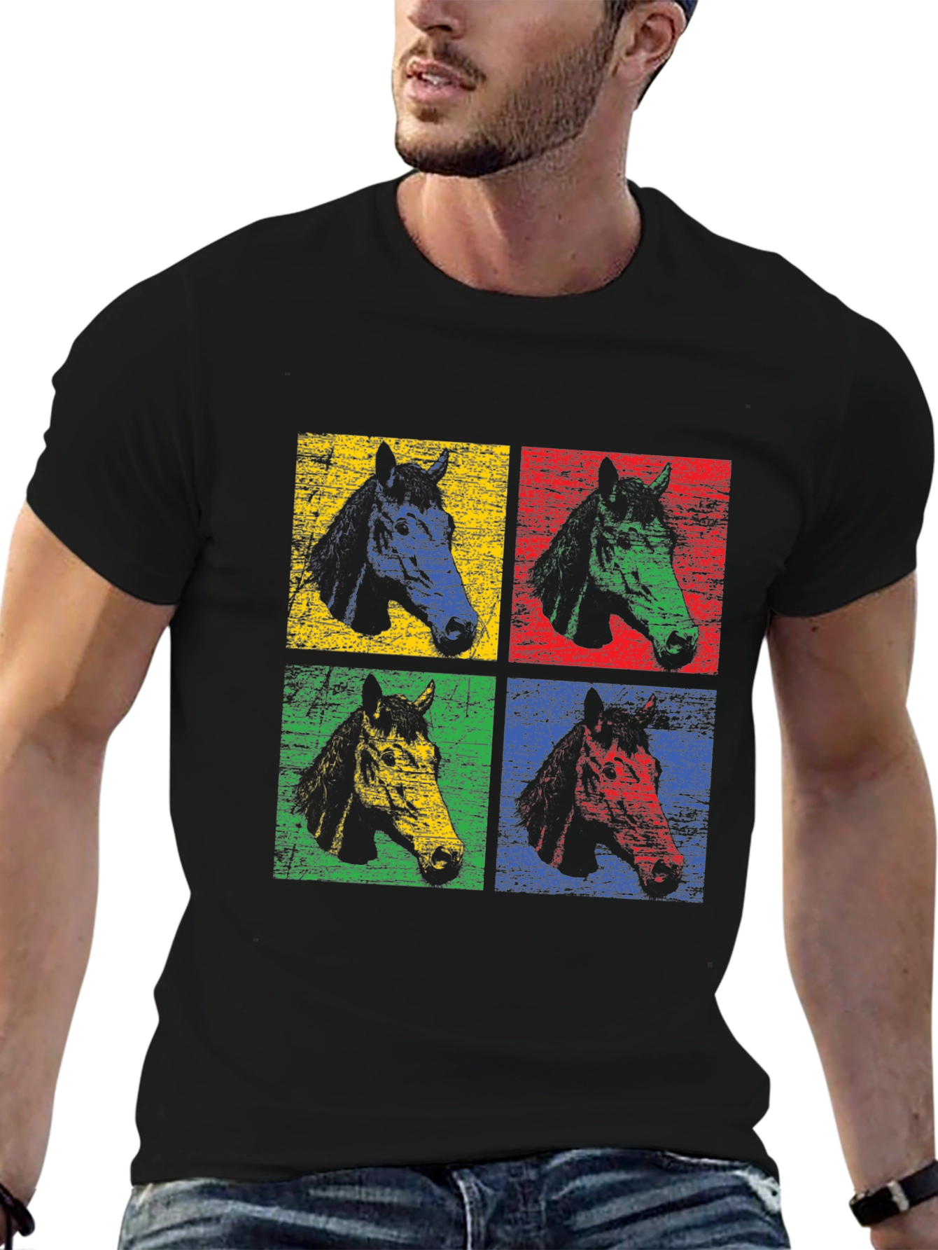 Black Pop Art Horse Tee - Colorful Graphic T-Shirt view 6