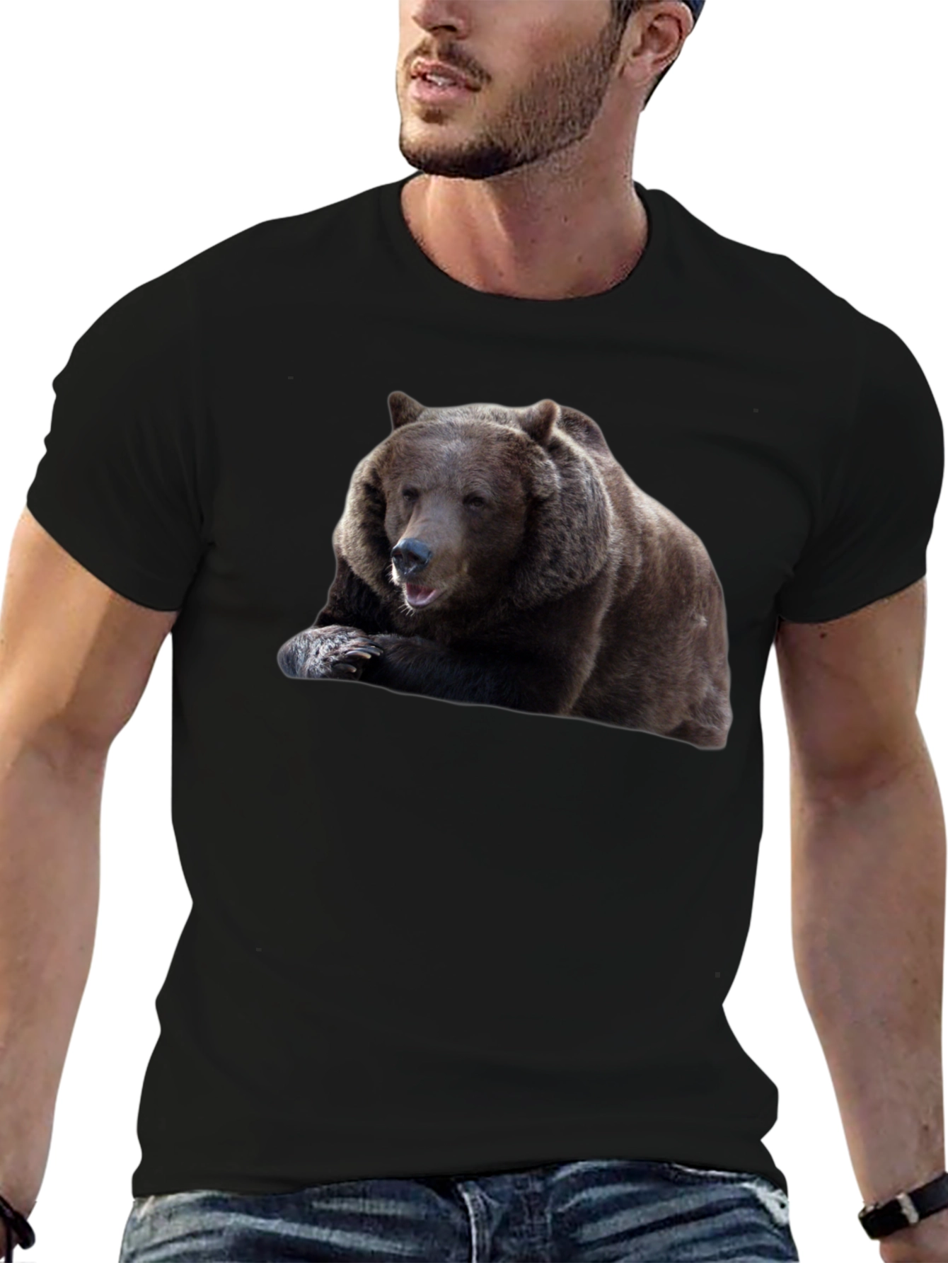 Black Bear Graphic Tee - Men's Black Cotton T-Shirt view 6