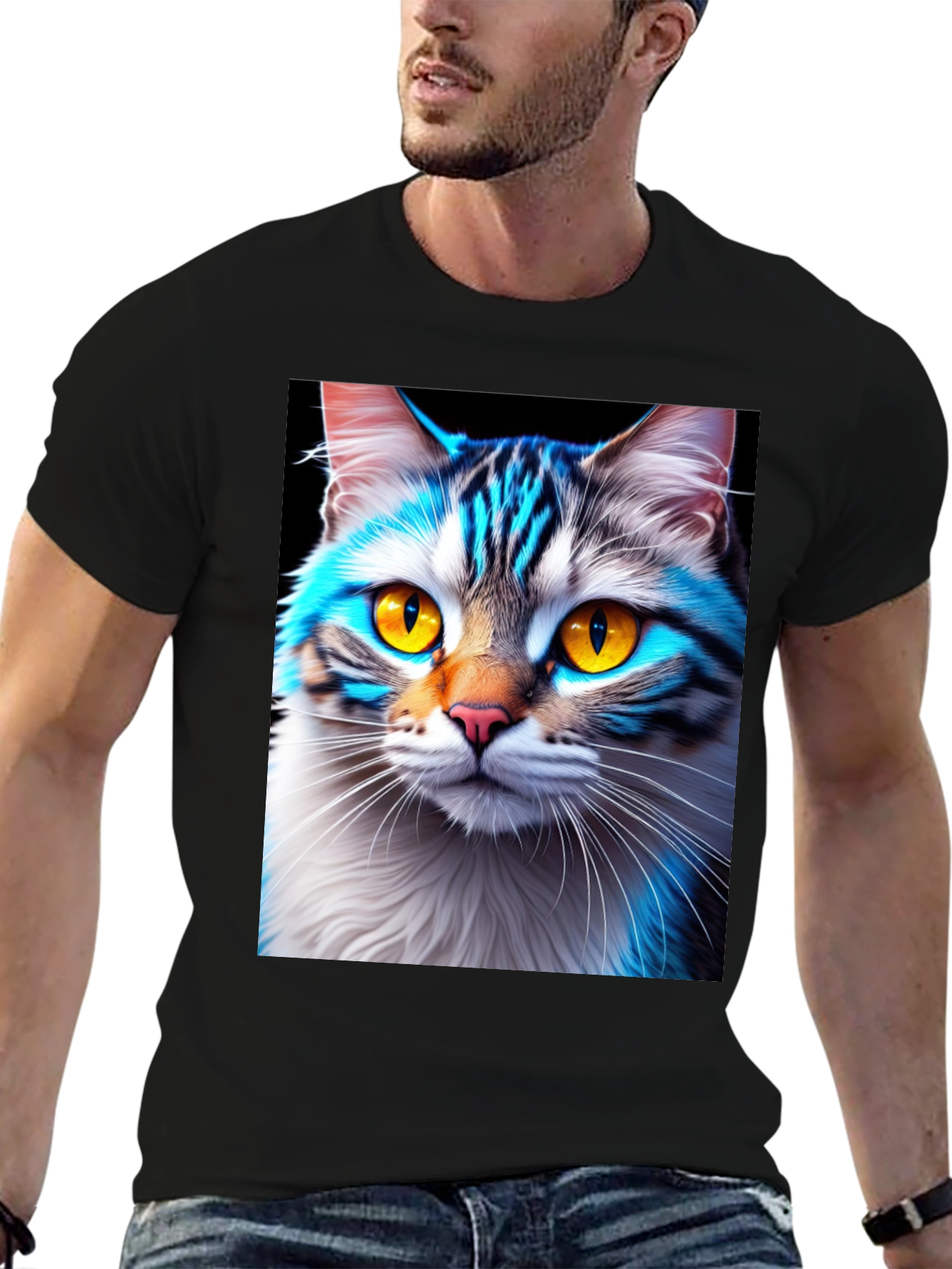 Black Cool Cat Graphic Tee - Stylish Animal Print Shirt view 6