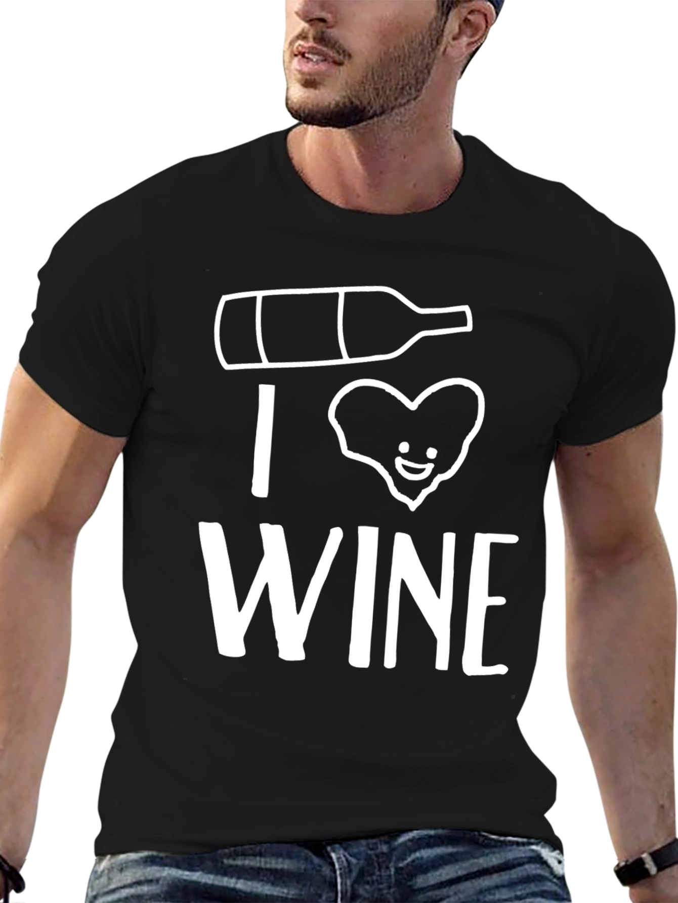 Black I Love Wine Funny Graphic Tee - Soft Black Shirt view 6