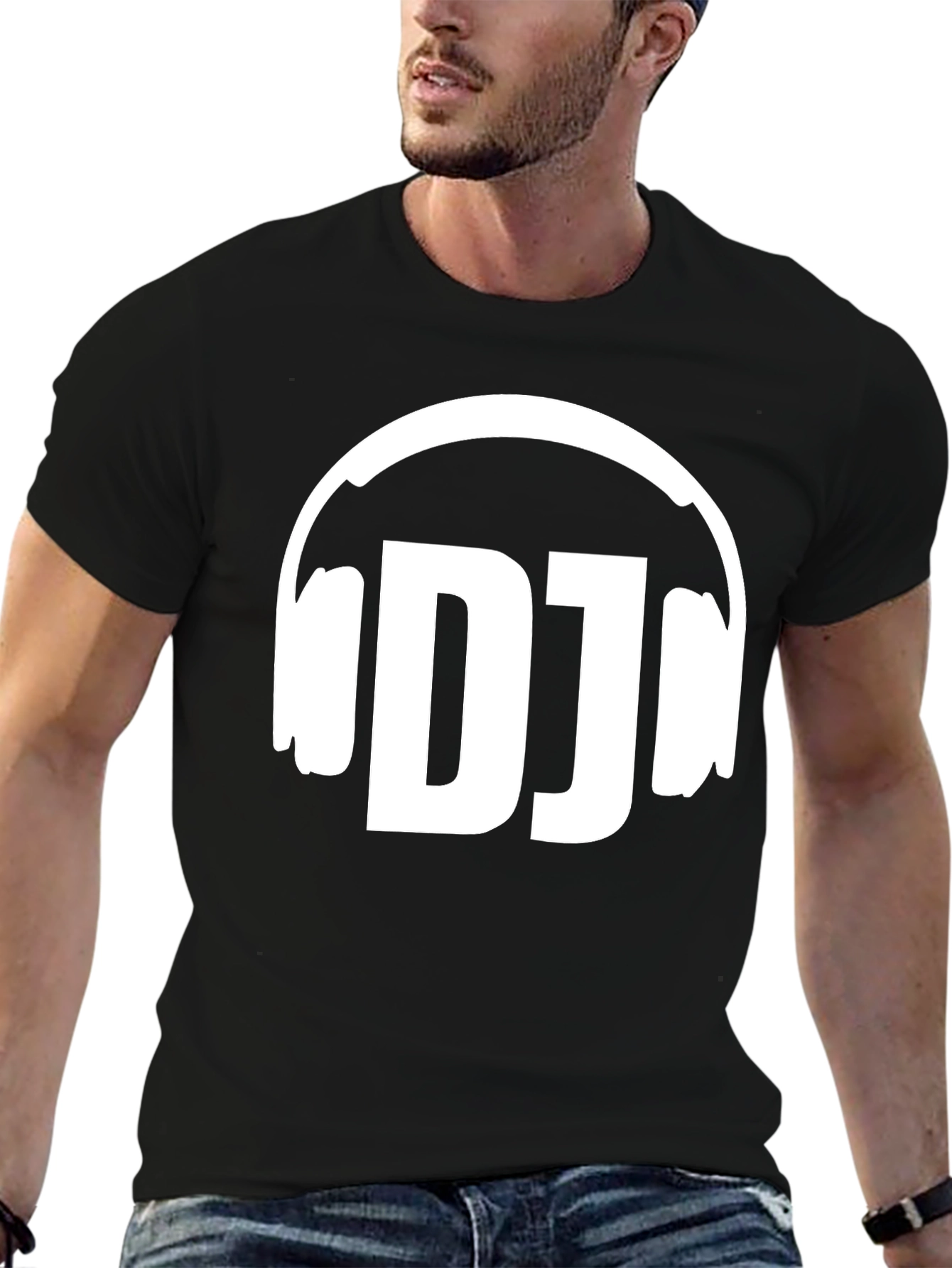 Black DJ Headphones Graphic Tee - Black Cotton Music Lover Shirt view 6
