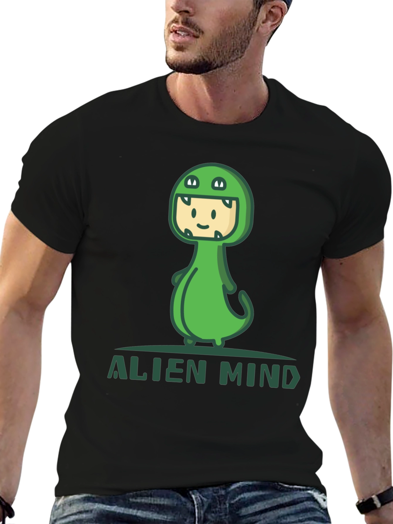 Black Alien Mind Dino Costume Graphic Tee view 6