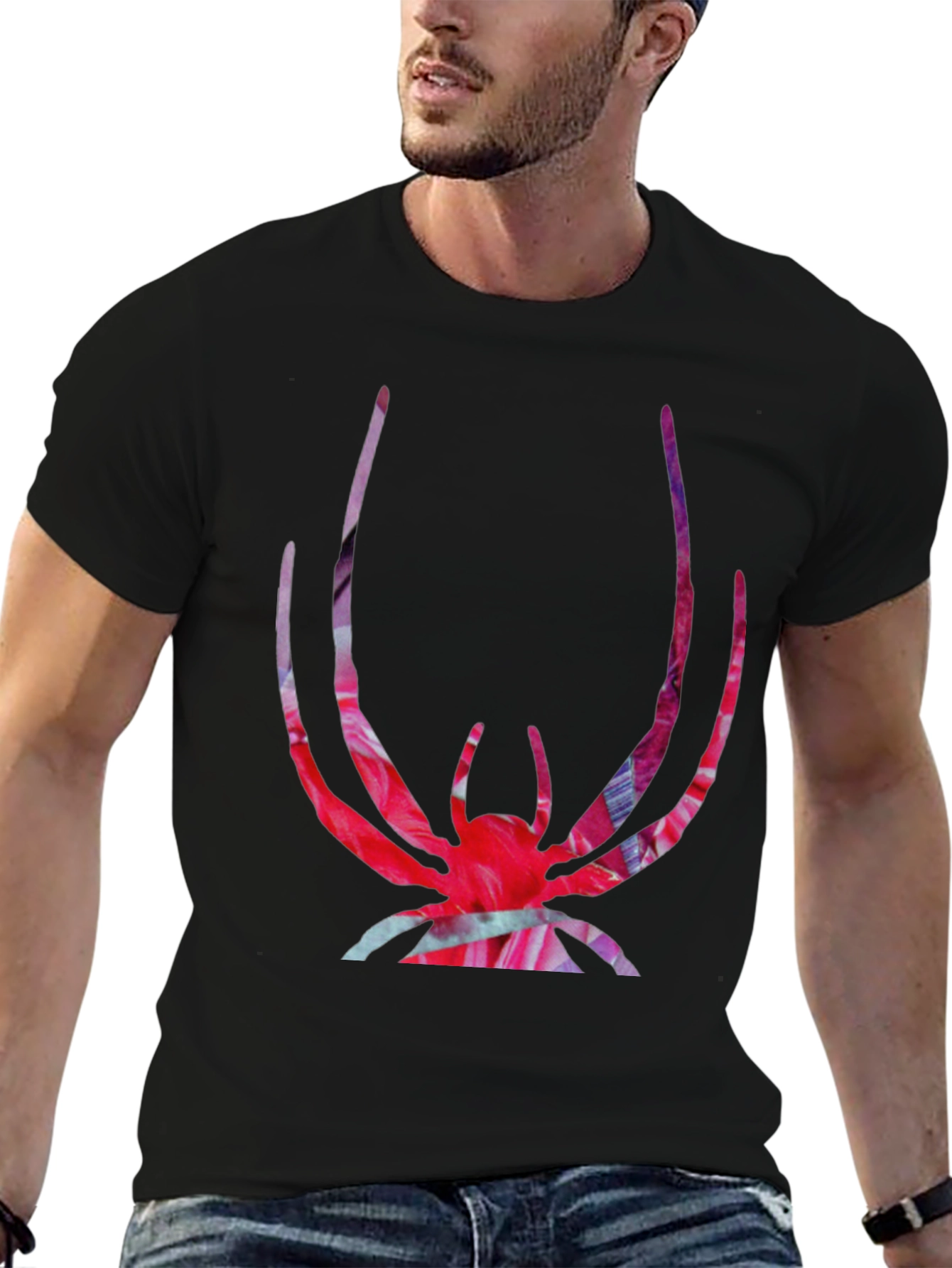 Black Bold Spider Graphic Tee - Vivid Print on Black view 6